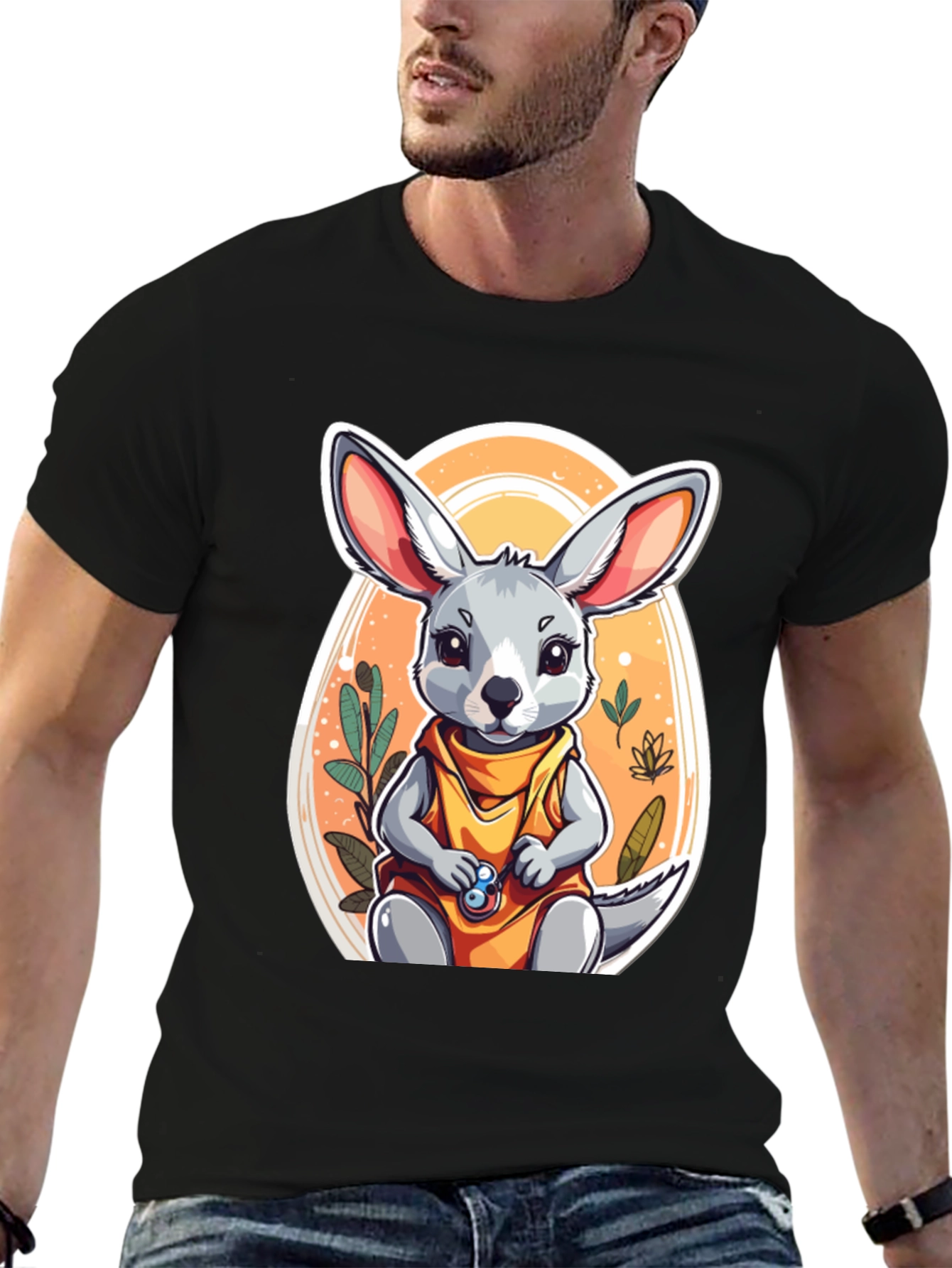 Black Cute Cartoon Jerboa T-Shirt view 6