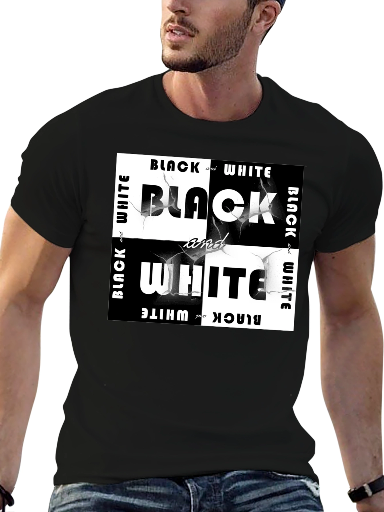 Black Black & White Graphic Tee - Modern Style view 6