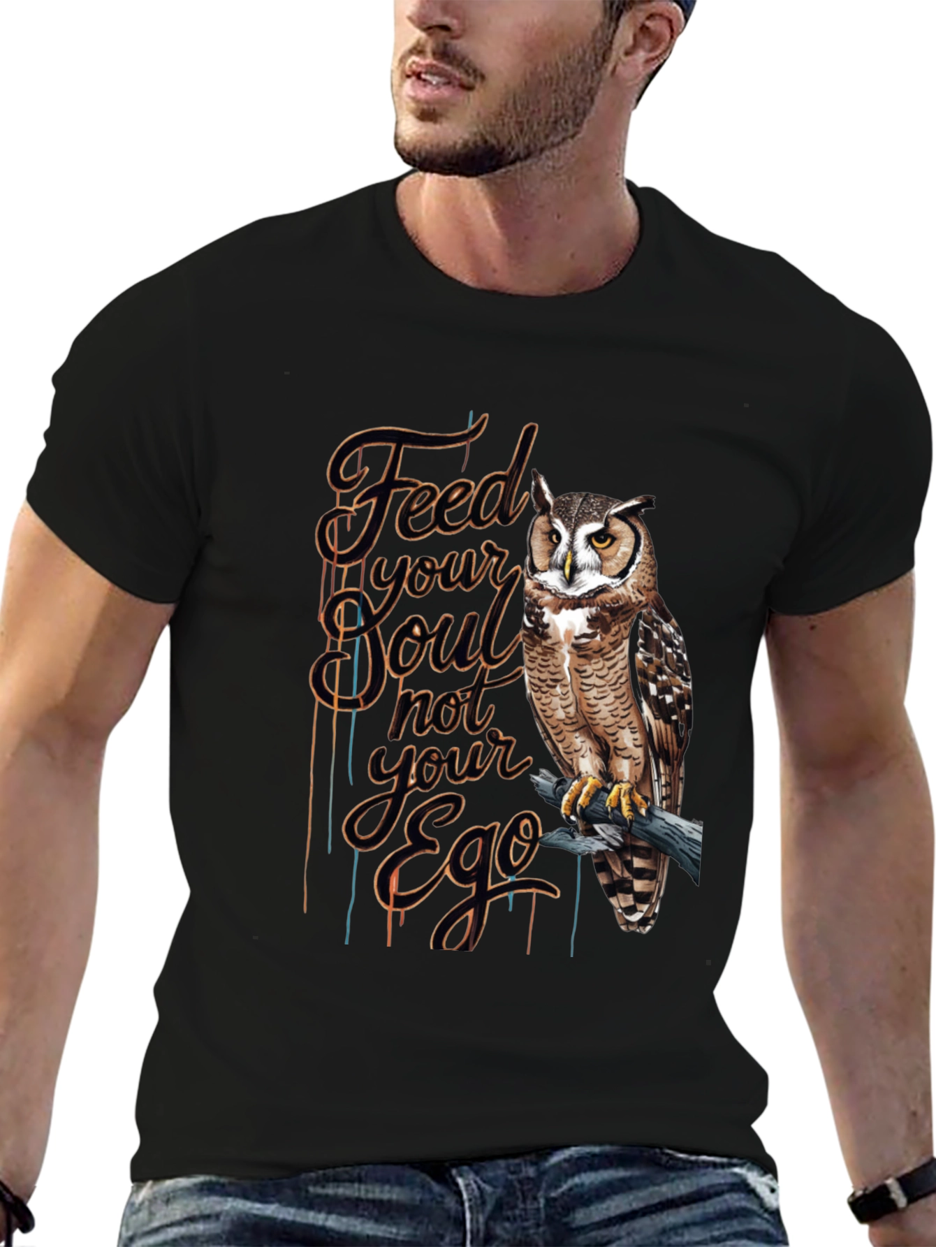 Black Feed Your Soul Owl Graphic T-Shirt - Black view 6