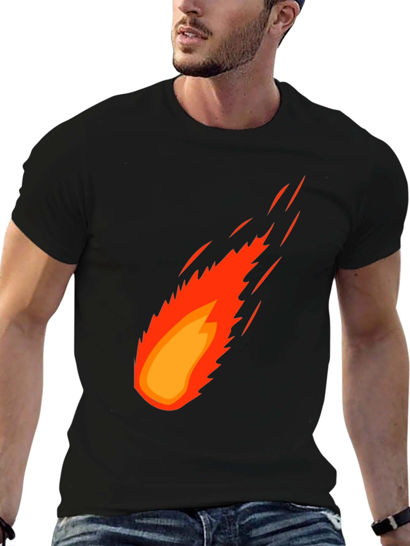 Black Fiery Comet Graphic Tee - Black Cotton T-Shirt view 6