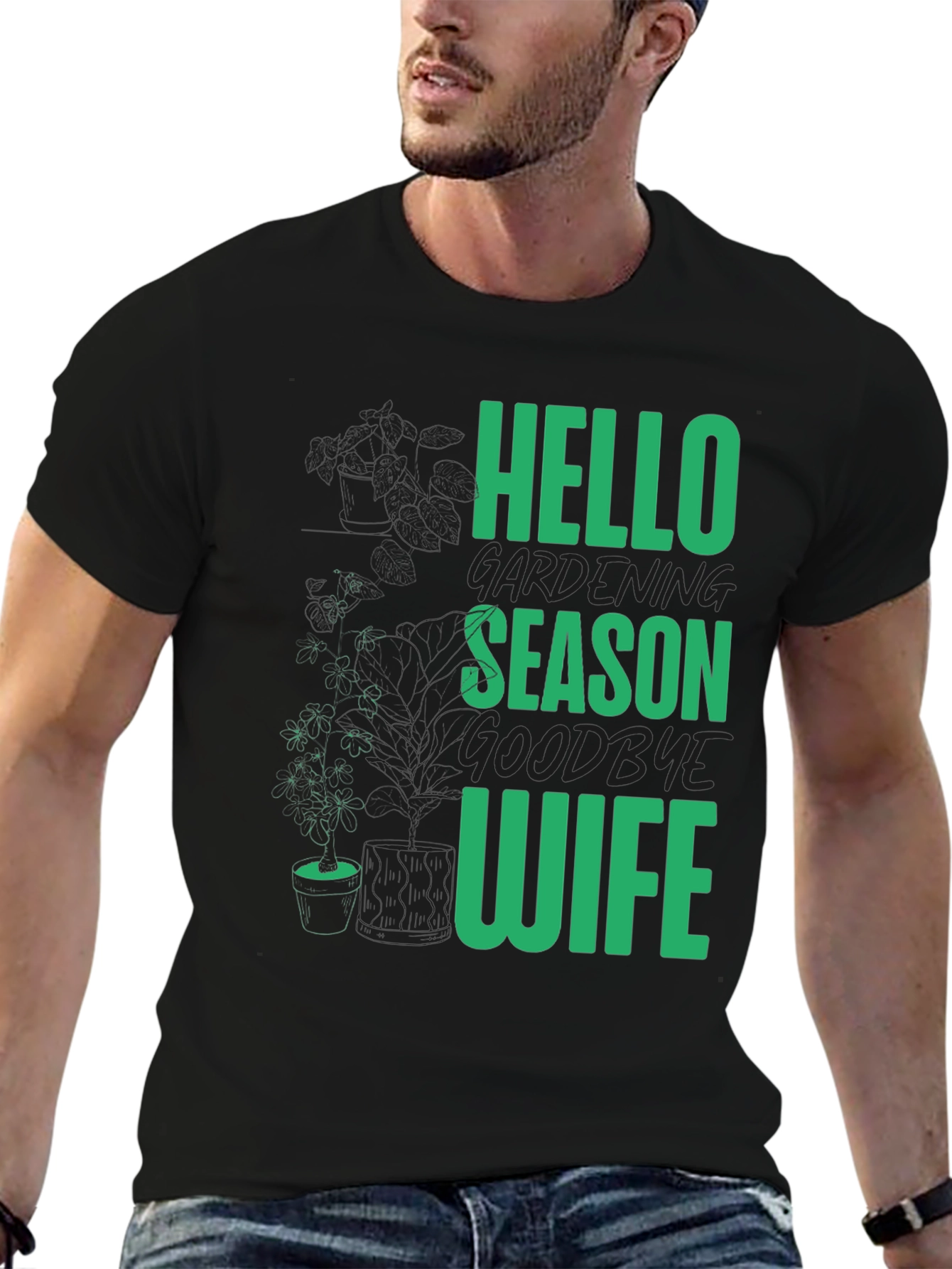 Black Gardening Season T-Shirt - Hello Season Goodbye Wife view 6
