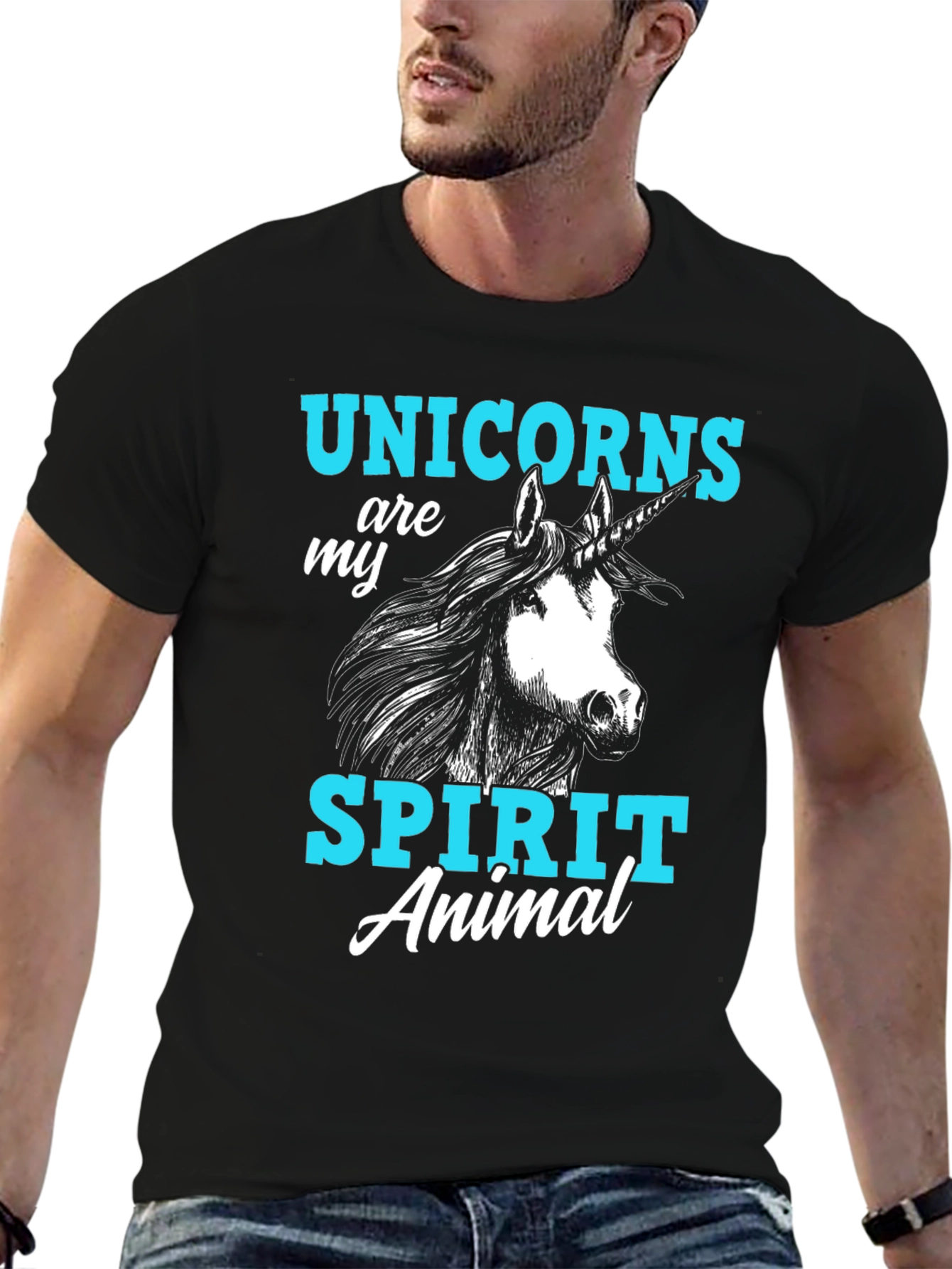 Black Unicorn Spirit Animal Graphic T-Shirt, Black Cotton Tee view 6