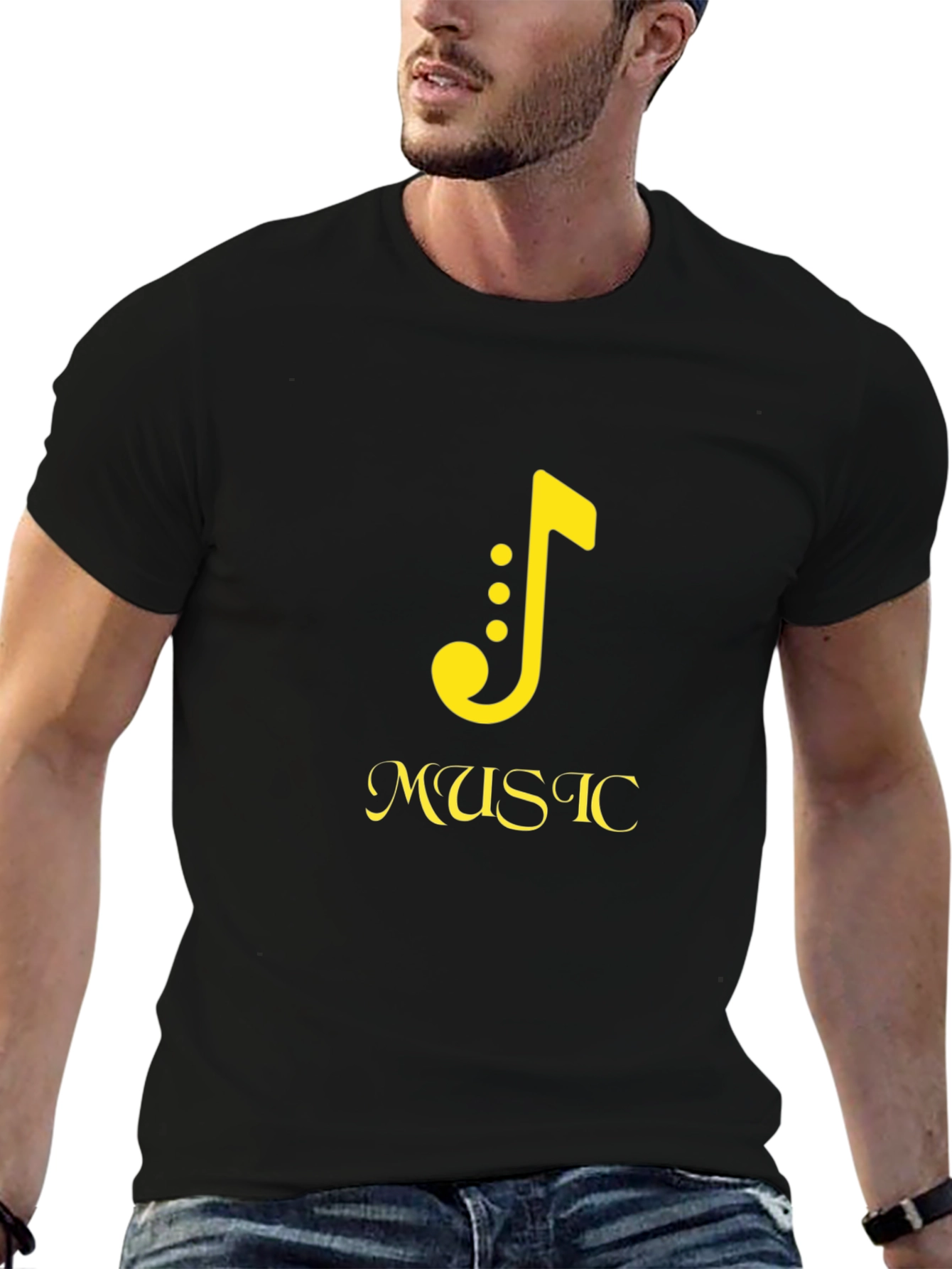 Black Men's Black Music Note Graphic T-Shirt view 6