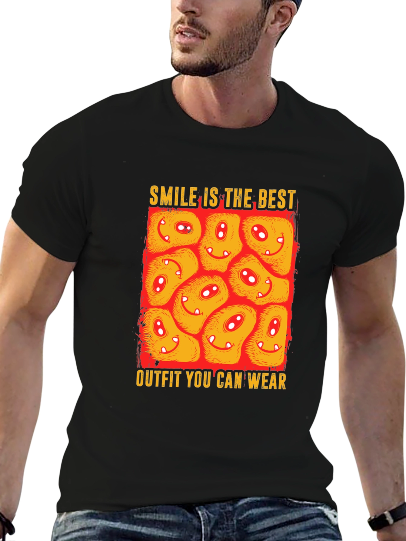 Black Smile Outfit Graphic Tee - Men's Black T-Shirt view 6