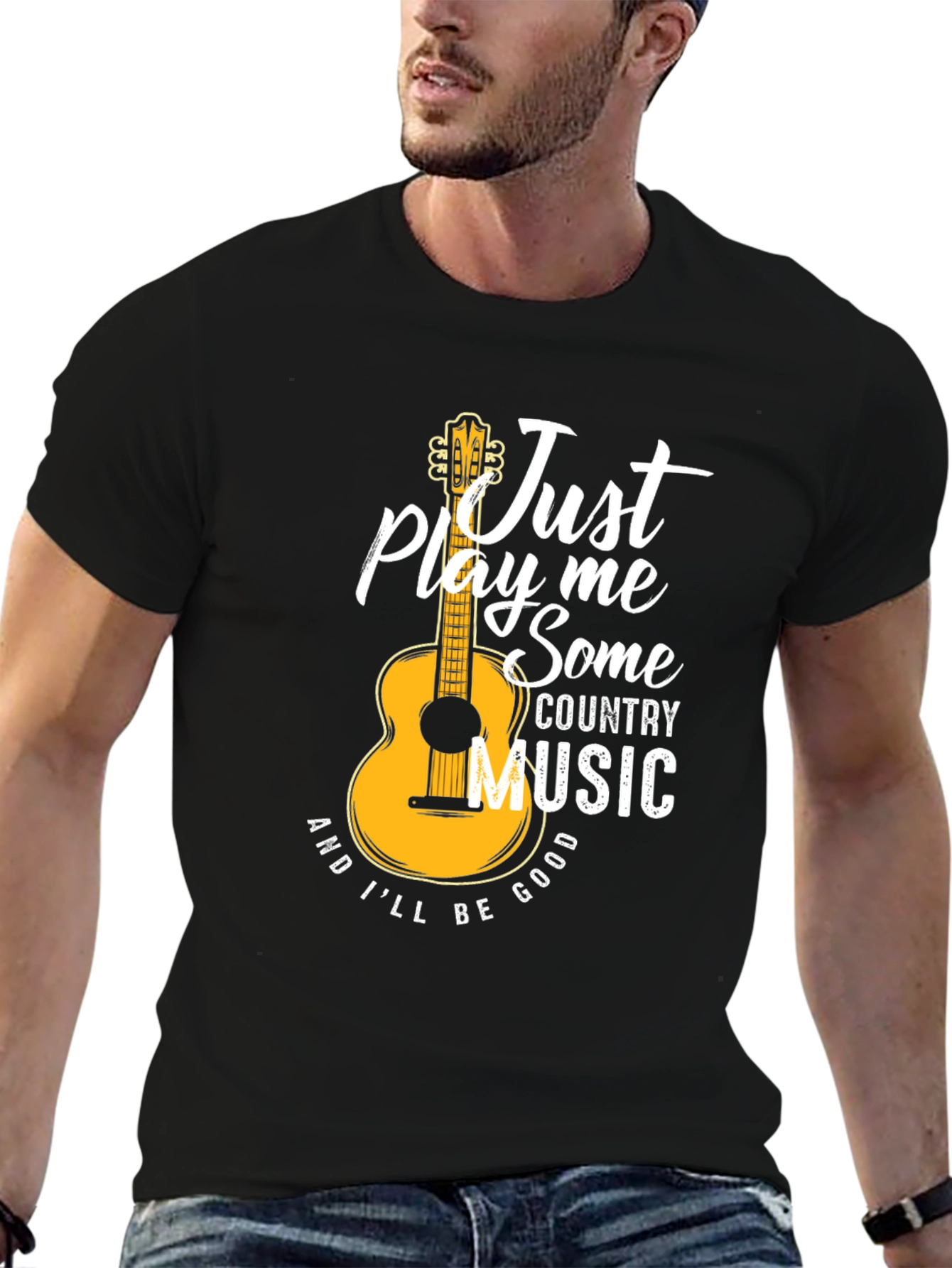 Black Just Play Me Some Country Music Graphic T-Shirt view 6