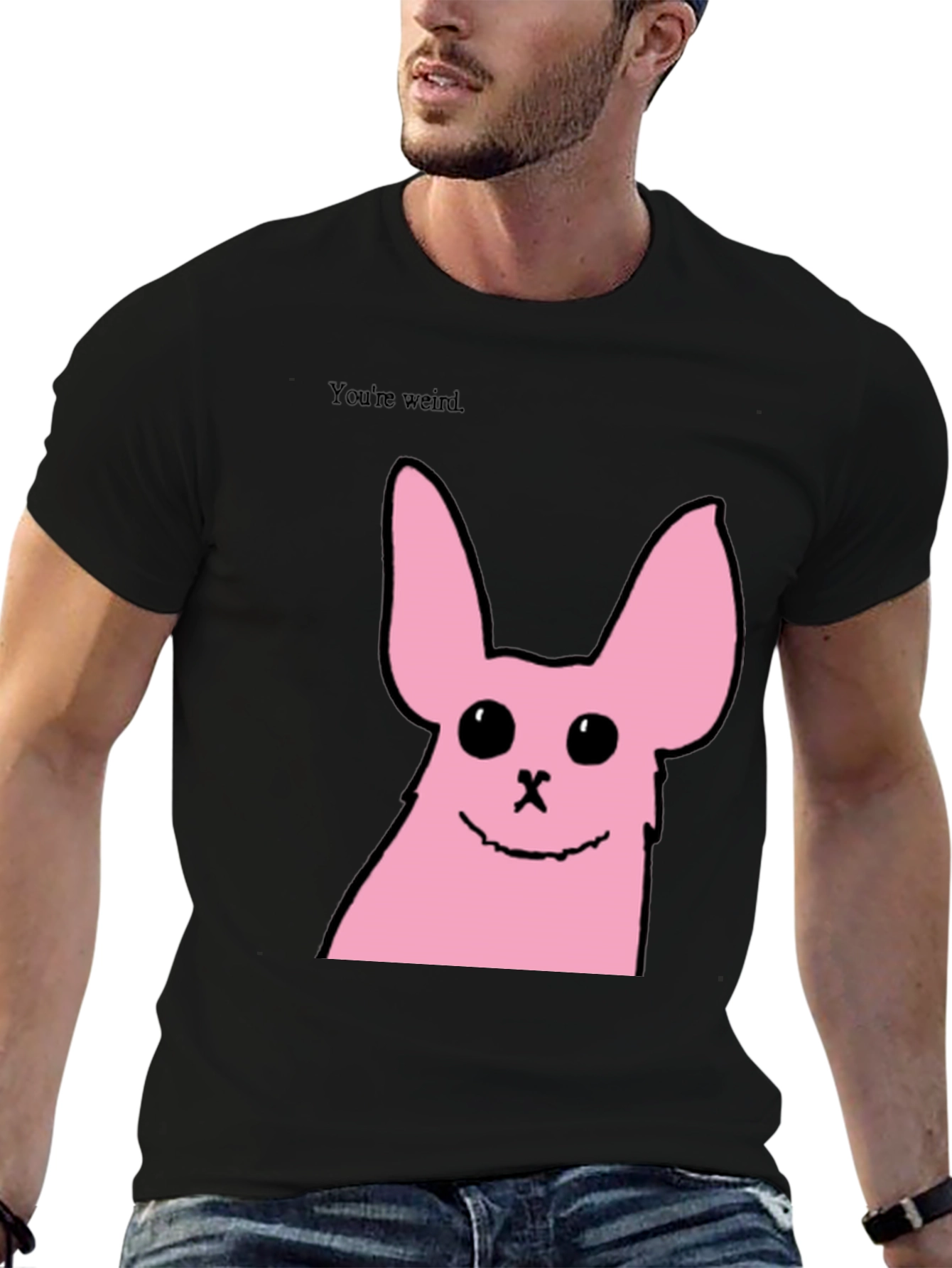 Black Funny Pink Bunny Graphic Tee - You're Weird view 6