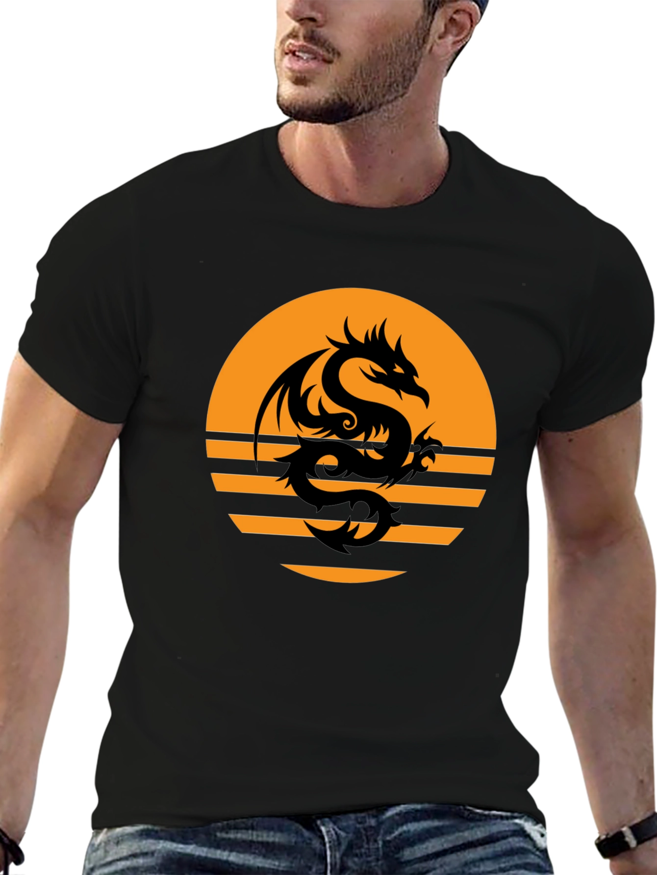 Black Dragon Sunset Graphic Tee - Black Cotton Blend view 6