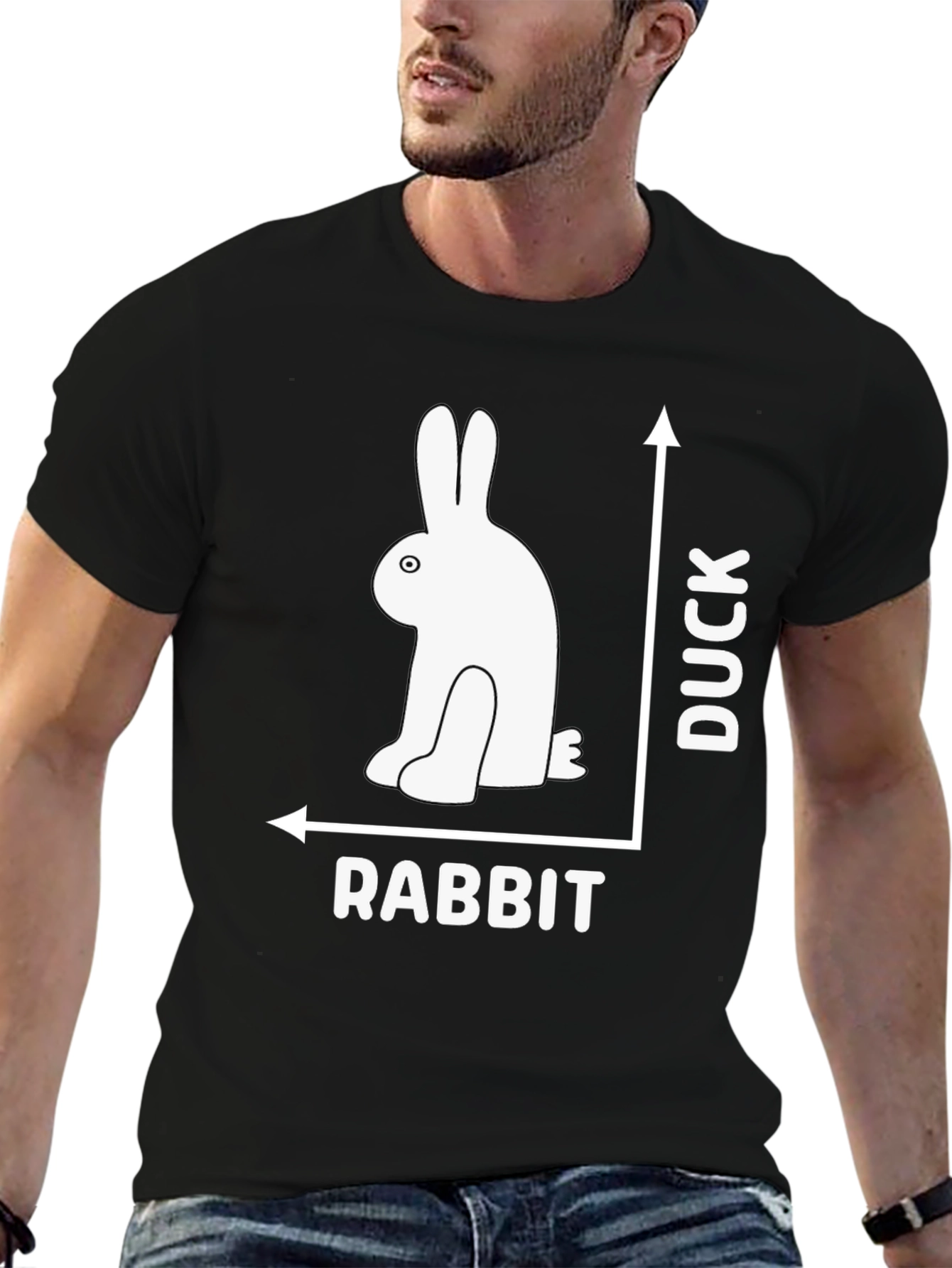 Black Rabbit or Duck Illusion Graphic Tee - Mind-Bending Design view 6