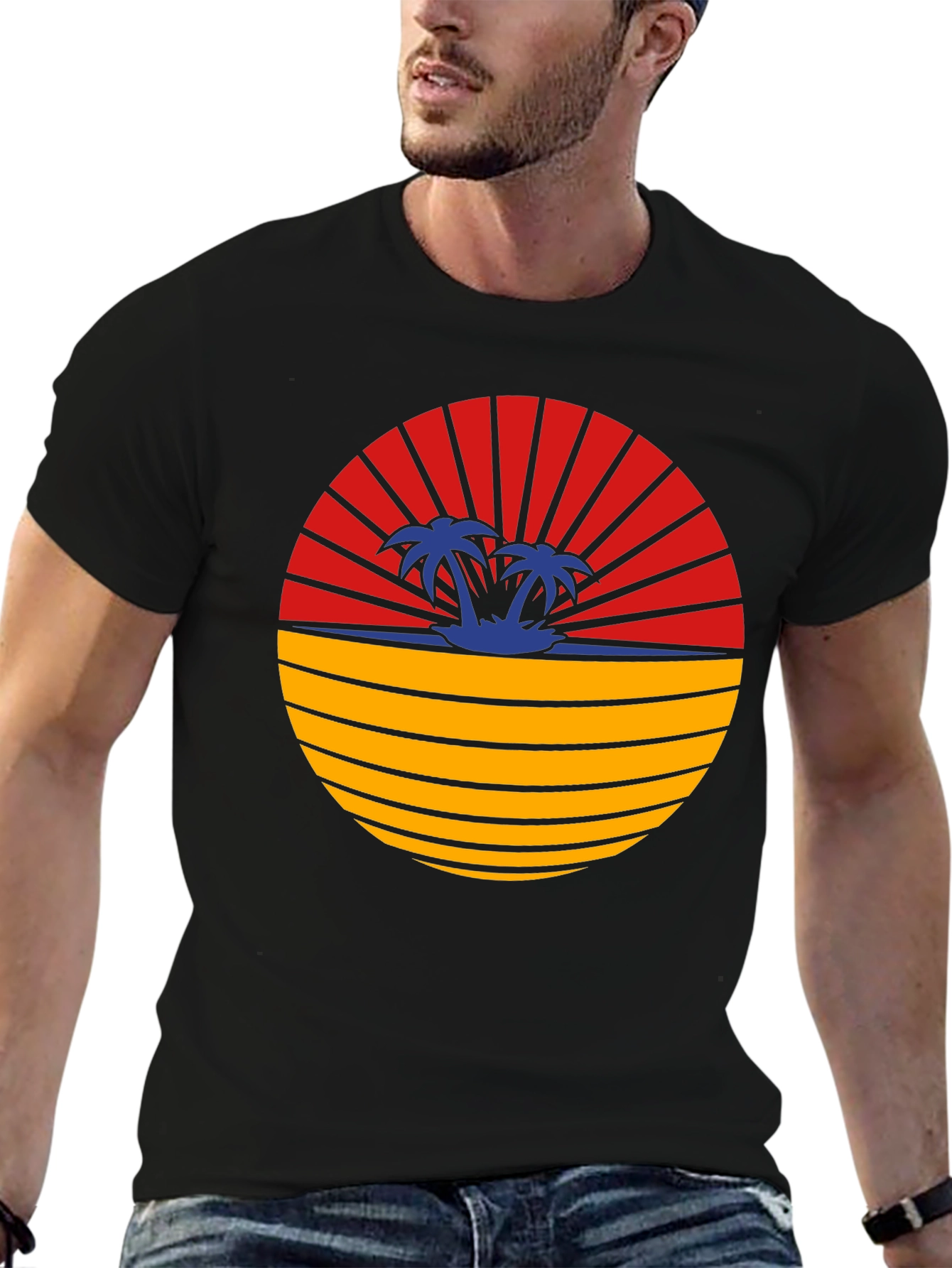 Black Retro Sunset Palm Tree T-Shirt view 6