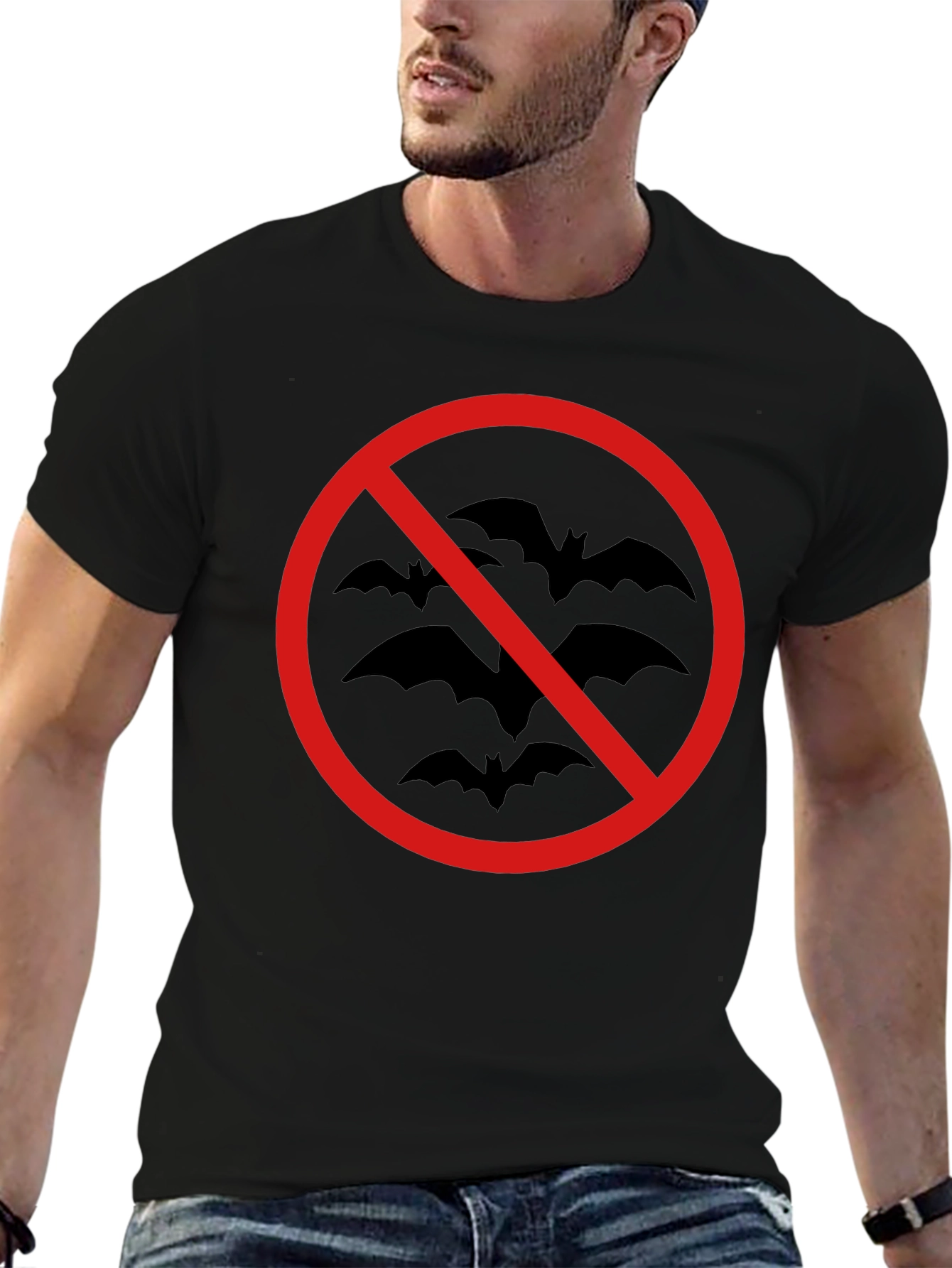 Black No Bats Allowed T-Shirt - Black Cotton Tee view 6