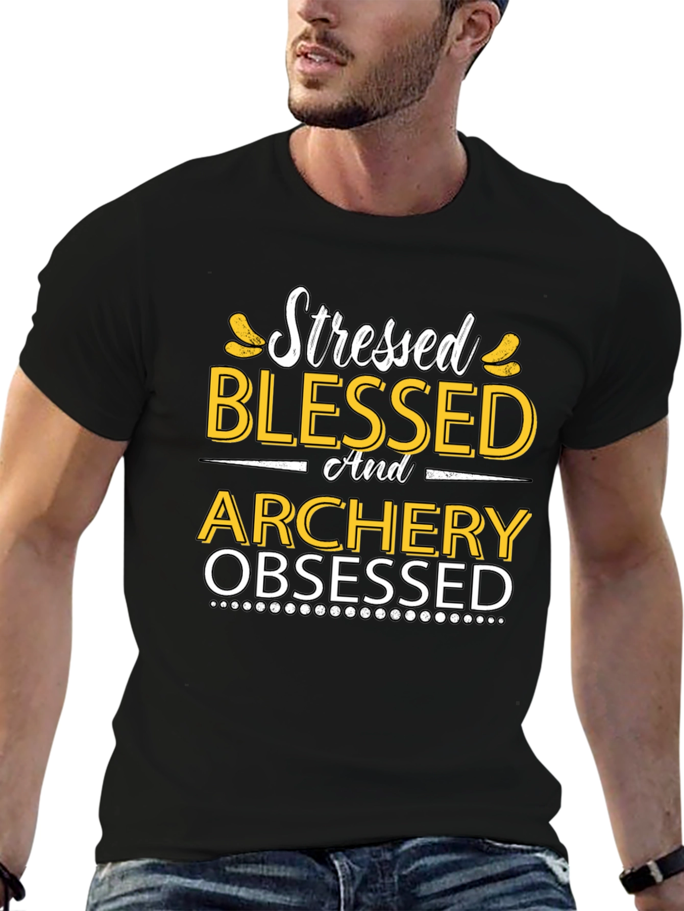 Black Stressed Blessed Archery Obsessed Graphic Tee view 6