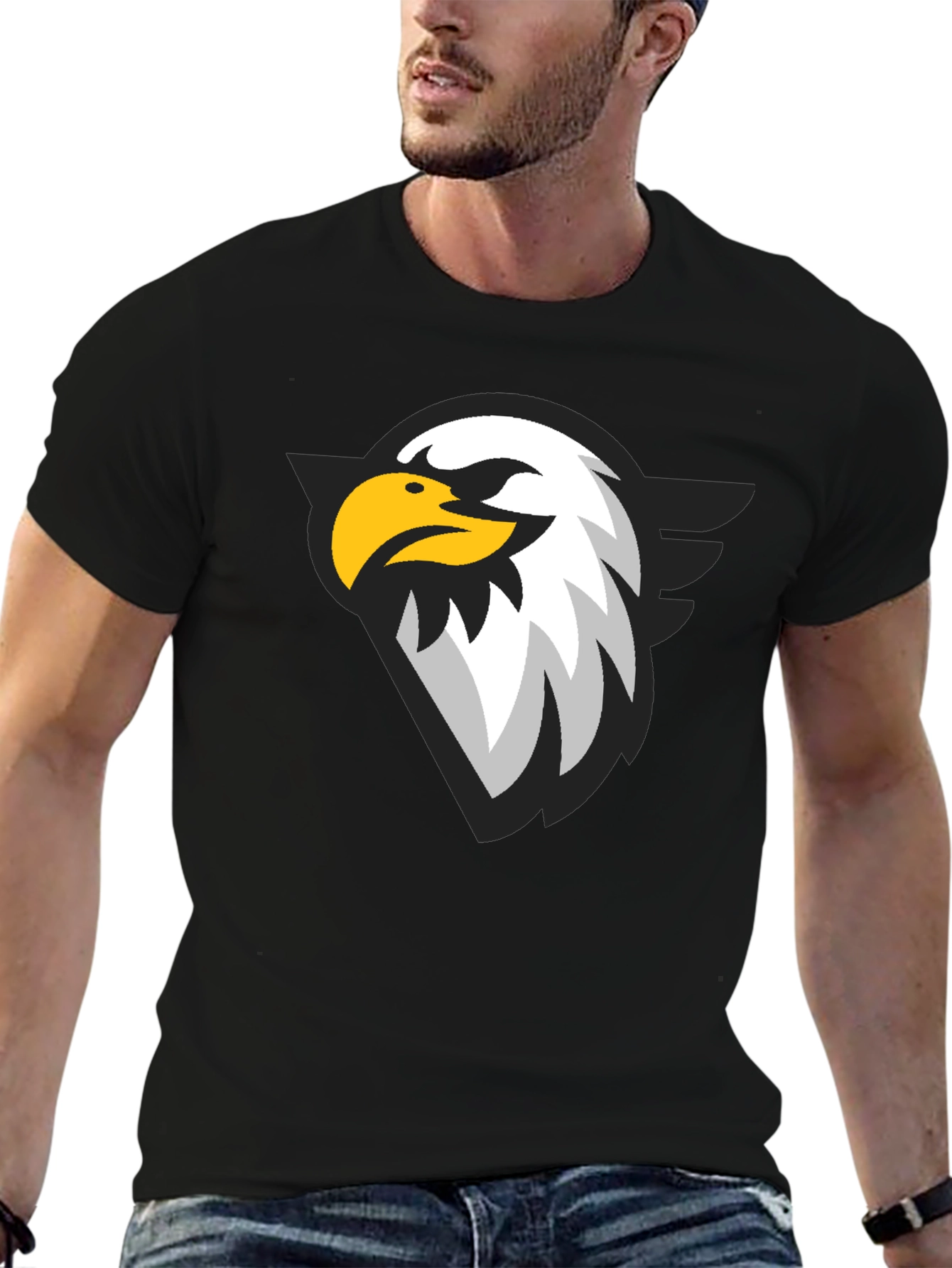 Black Black T-Shirt with Eagle Graphic Print view 6