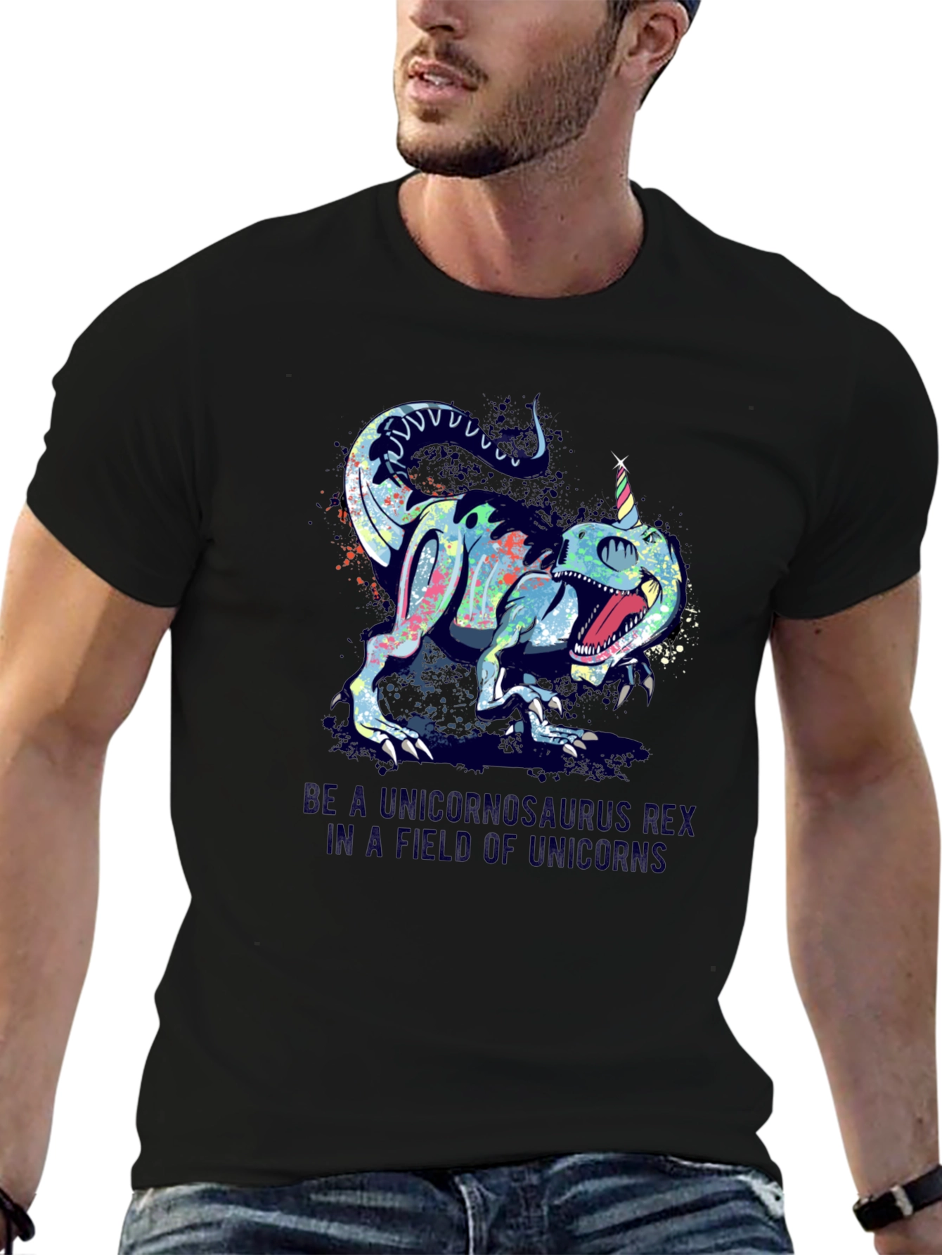 Black Unicornsaurus Rex Black T-Shirt view 6