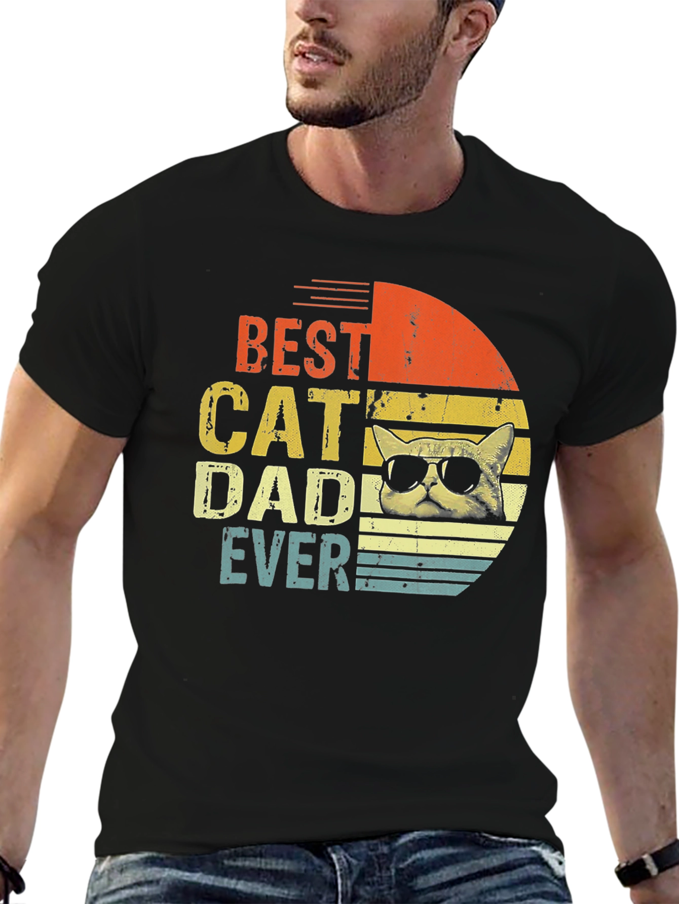 Black Best Cat Dad Ever Graphic T-Shirt view 6