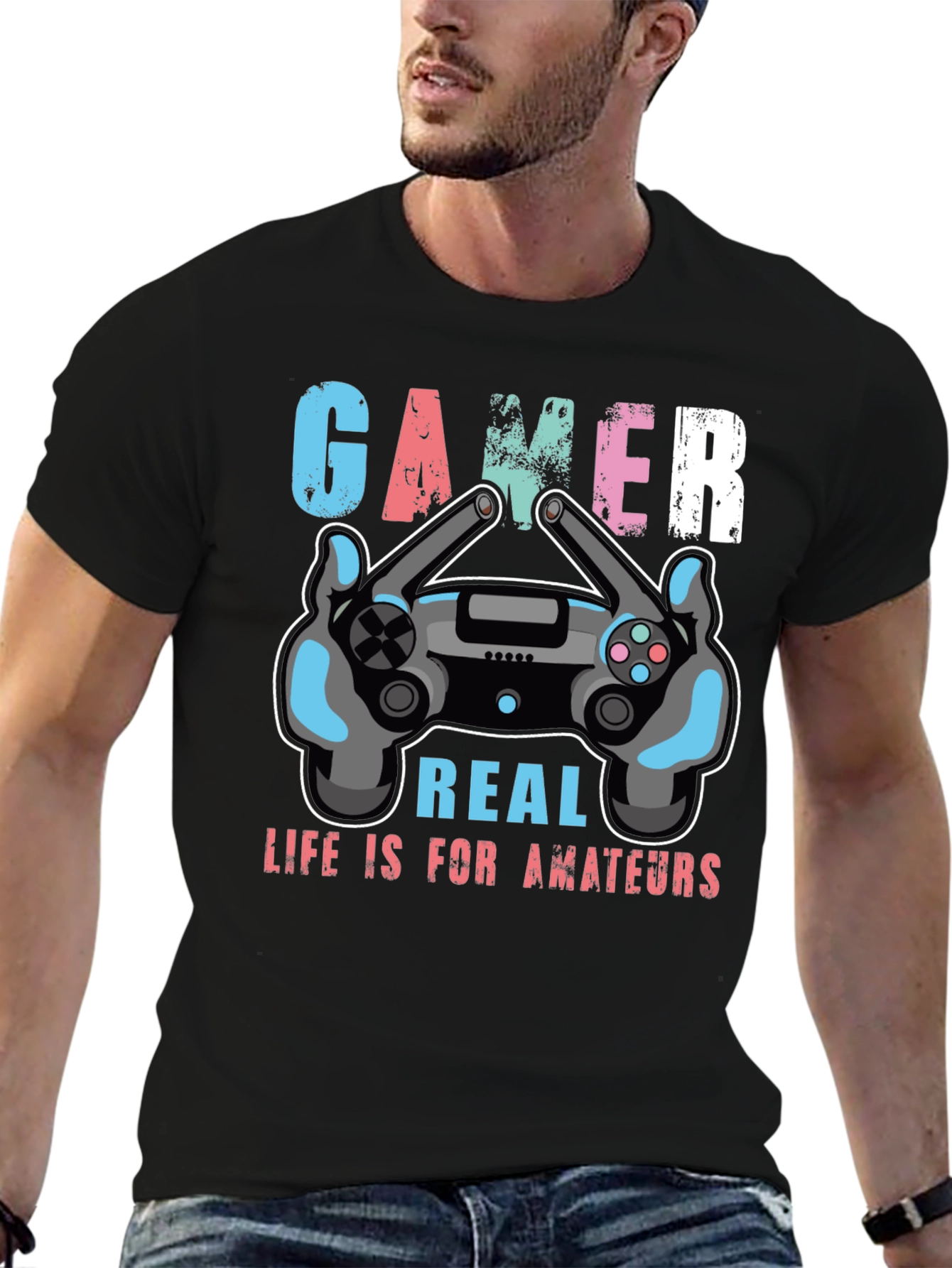 Black Gamer Life is for Amateurs Graphic T-Shirt view 6
