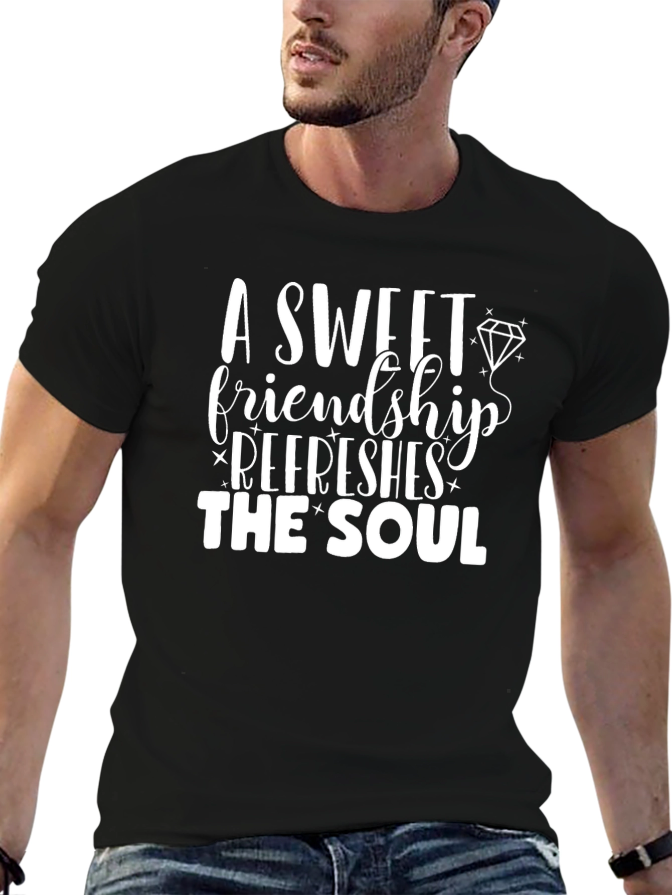 Black Sweet Friendship Graphic Tee - Black Unisex Shirt view 6
