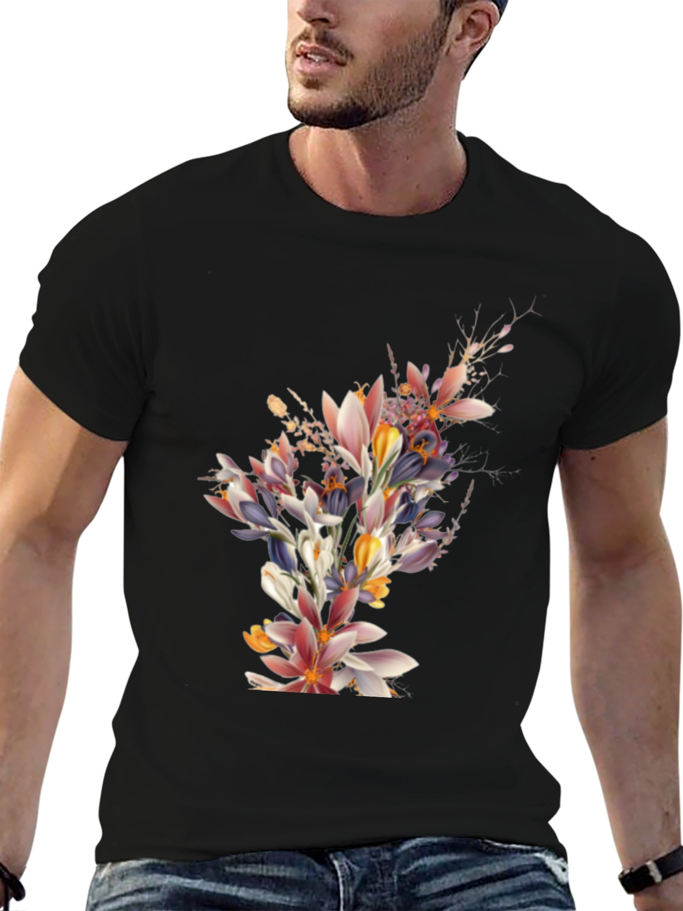 Black Floral Print Black T-Shirt view 6