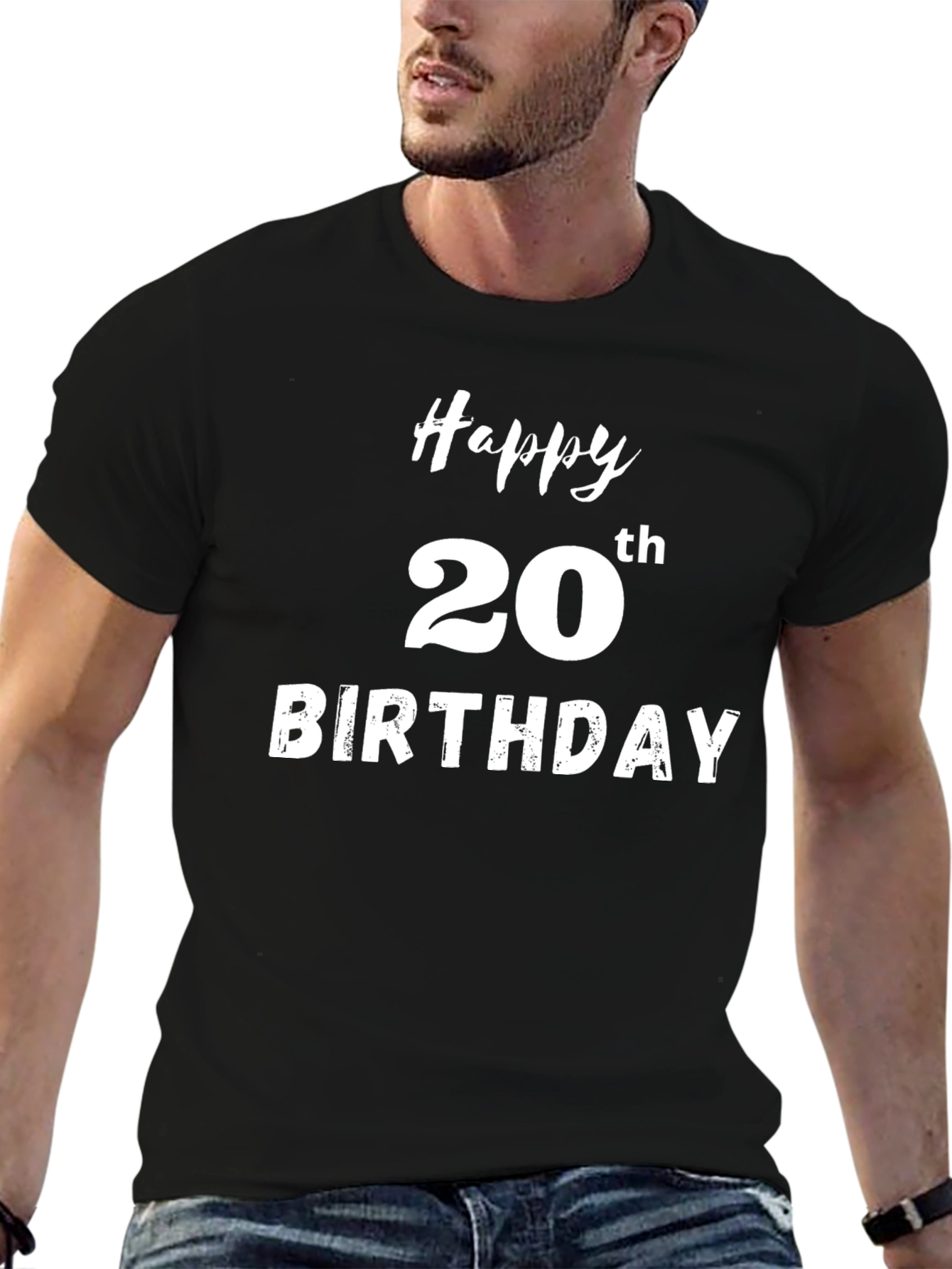Black Happy 20th Birthday Black T-Shirt view 6