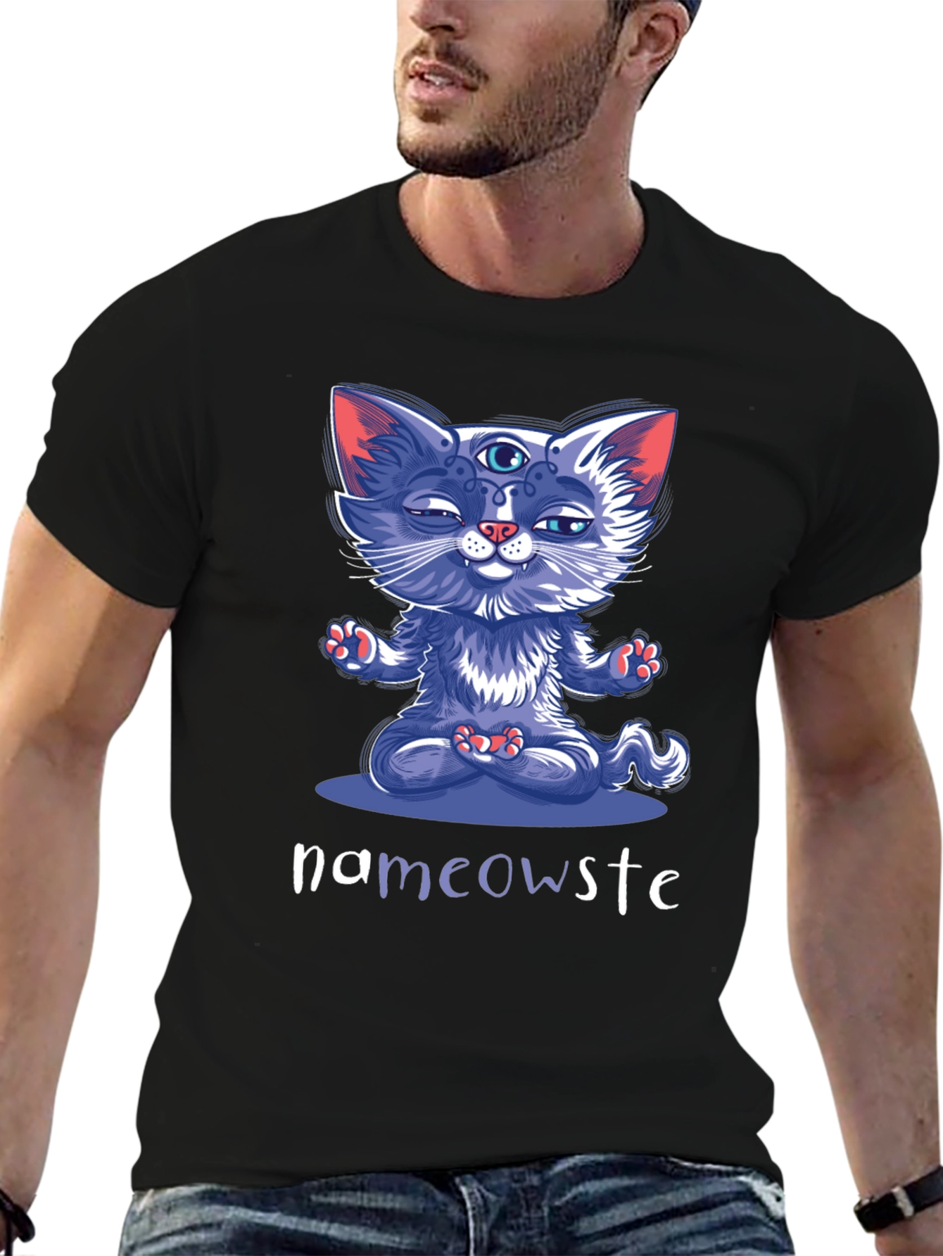 Black Namaste Cat Graphic T-Shirt view 6