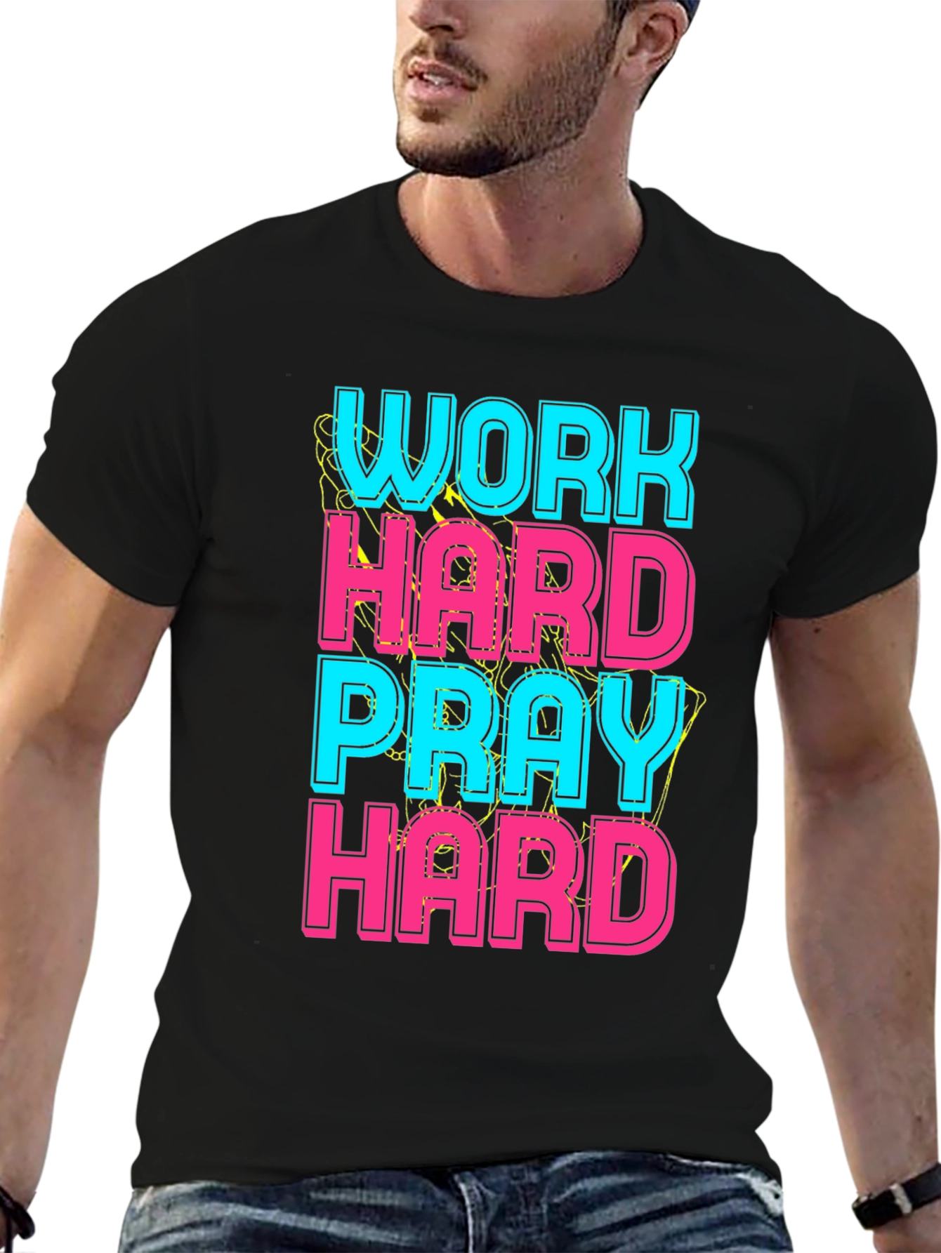 Black Work Hard Pray Hard Graphic Tee view 6