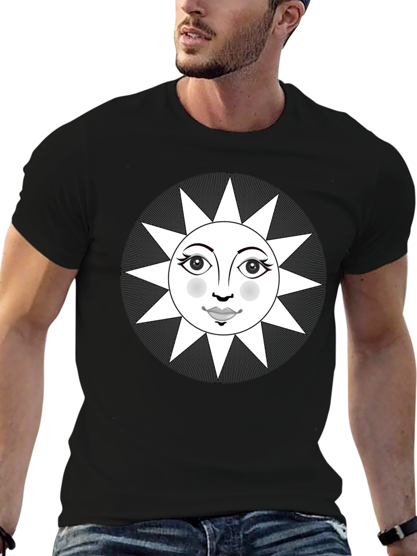 Black Celestial Sun Face Graphic Tee - Black view 6