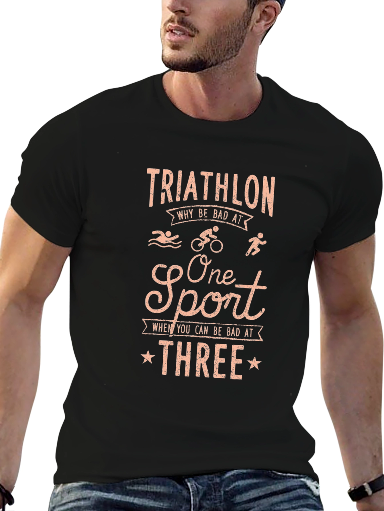 Black Triathlon Why Be Bad At One Sport T-Shirt view 6