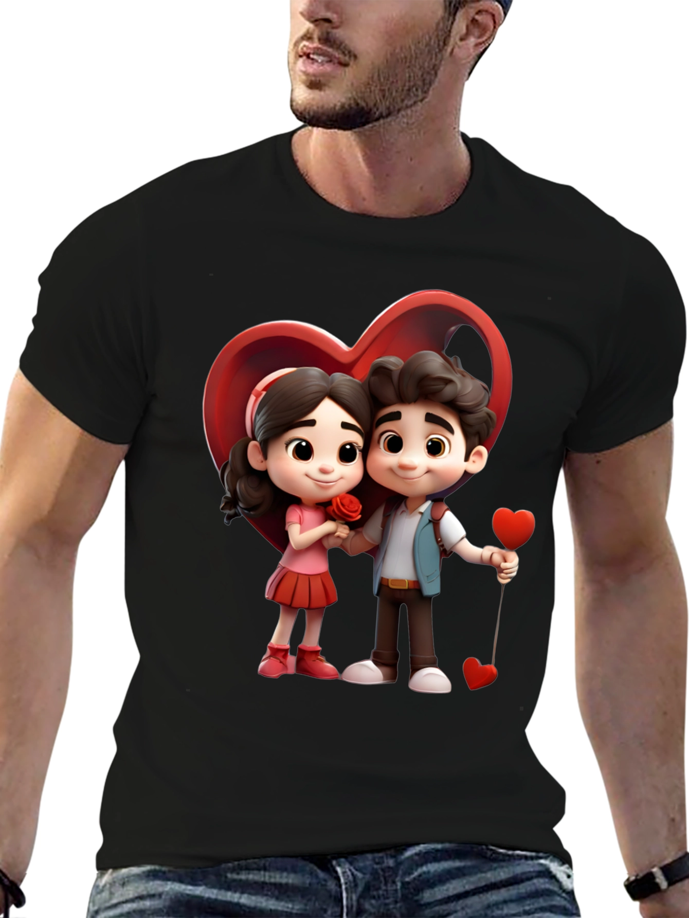 Black Cartoon Couple T-Shirt view 6
