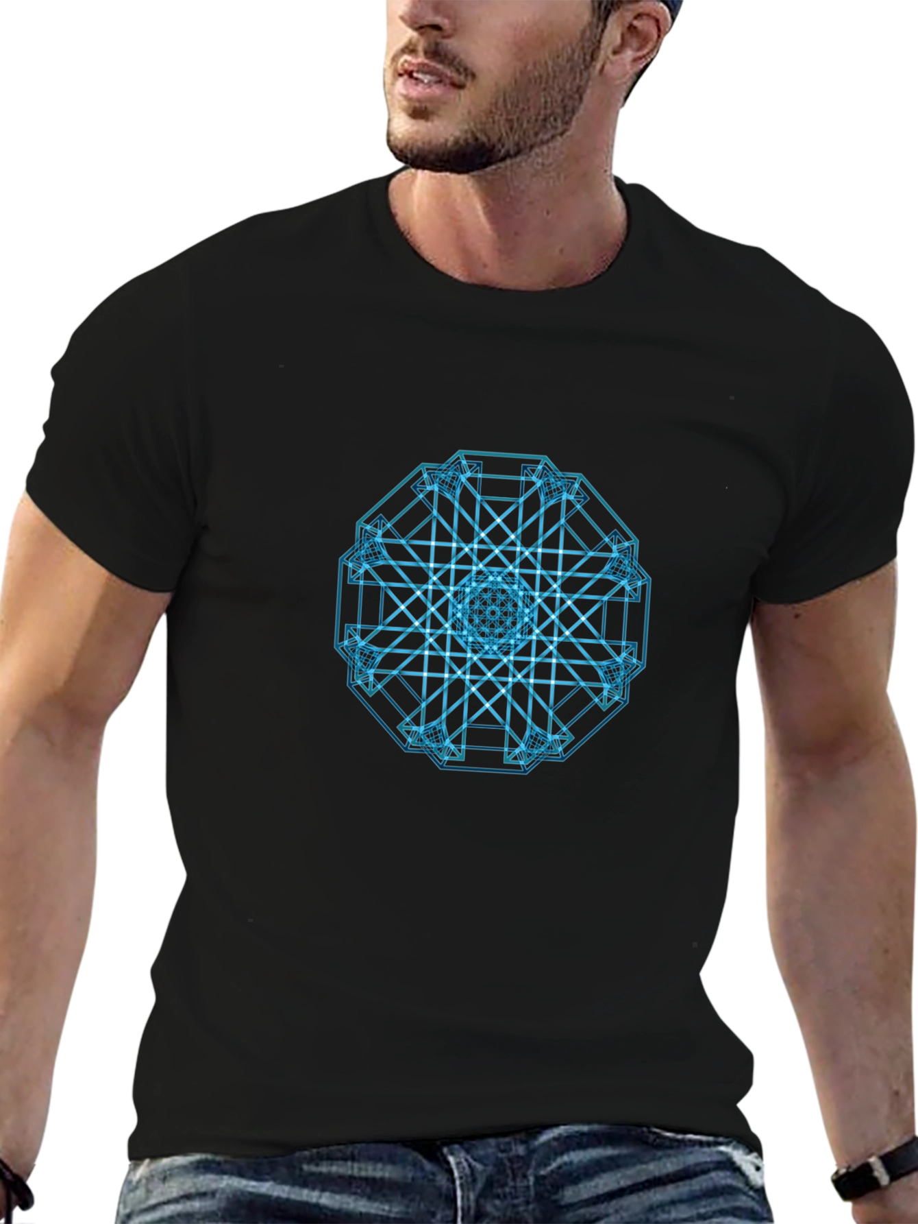 Black Geometric Pattern Black T-Shirt view 6