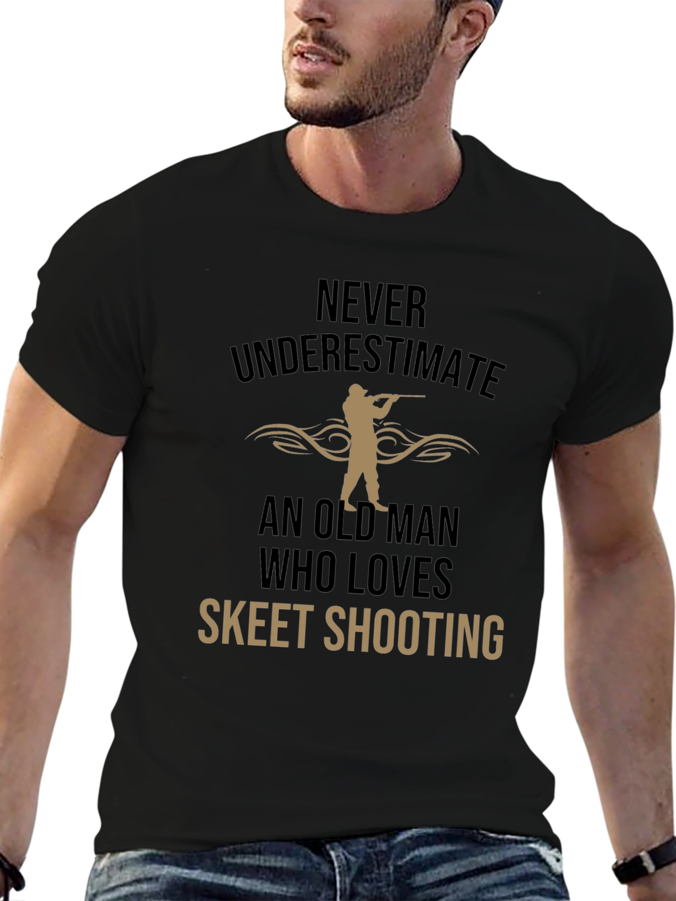 Black Skeet Shooting Old Man T-Shirt view 6