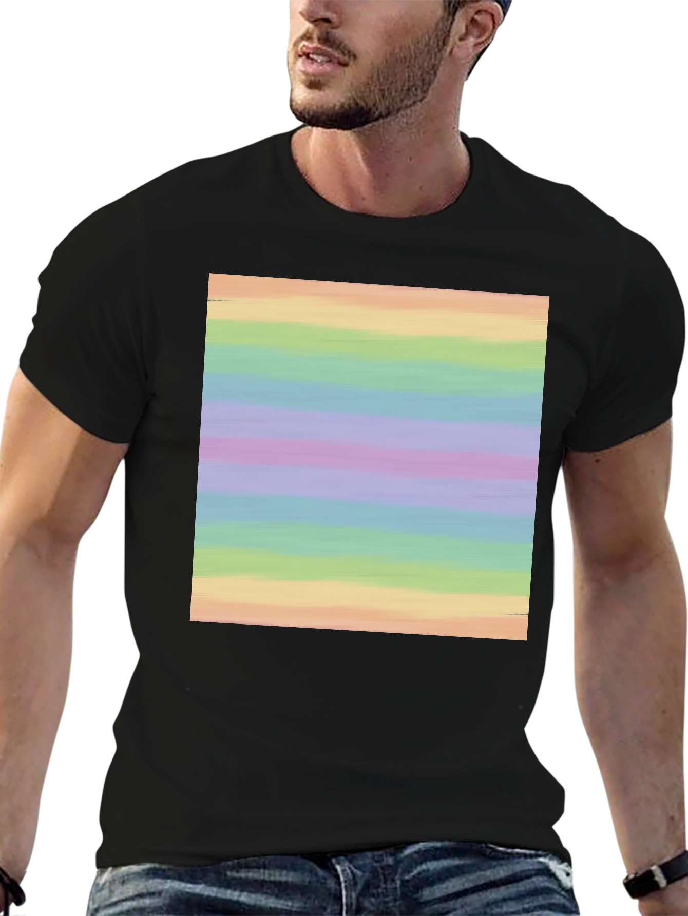 Black Rainbow Stripe Graphic Tee - Soft Cotton Blend view 6