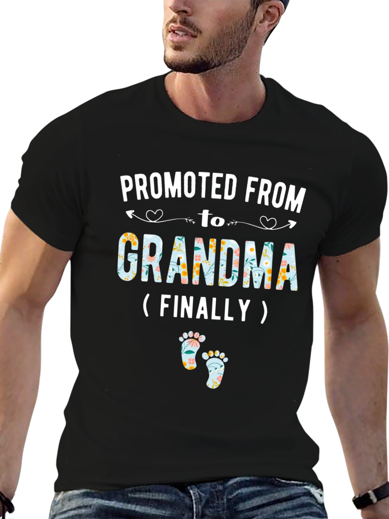 Black Promoted to Grandma Floral T-Shirt view 6