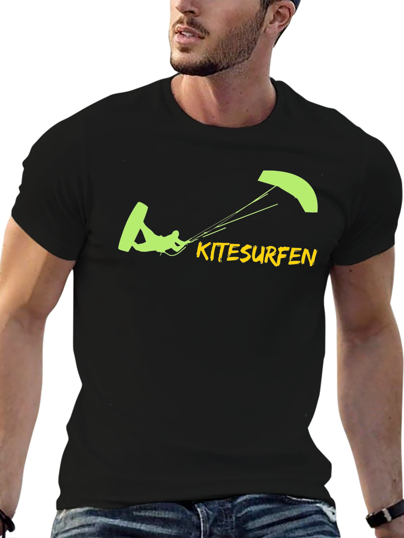 Black Kitesurfen Graphic Tee - Black Cotton T-Shirt view 6