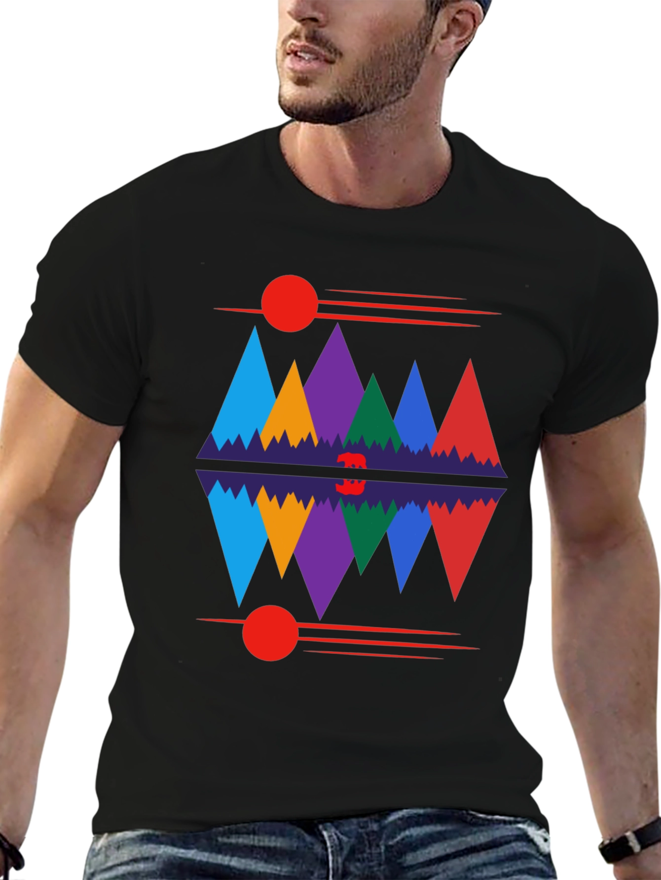 Black Geometric Mountain Range Graphic Tee view 6