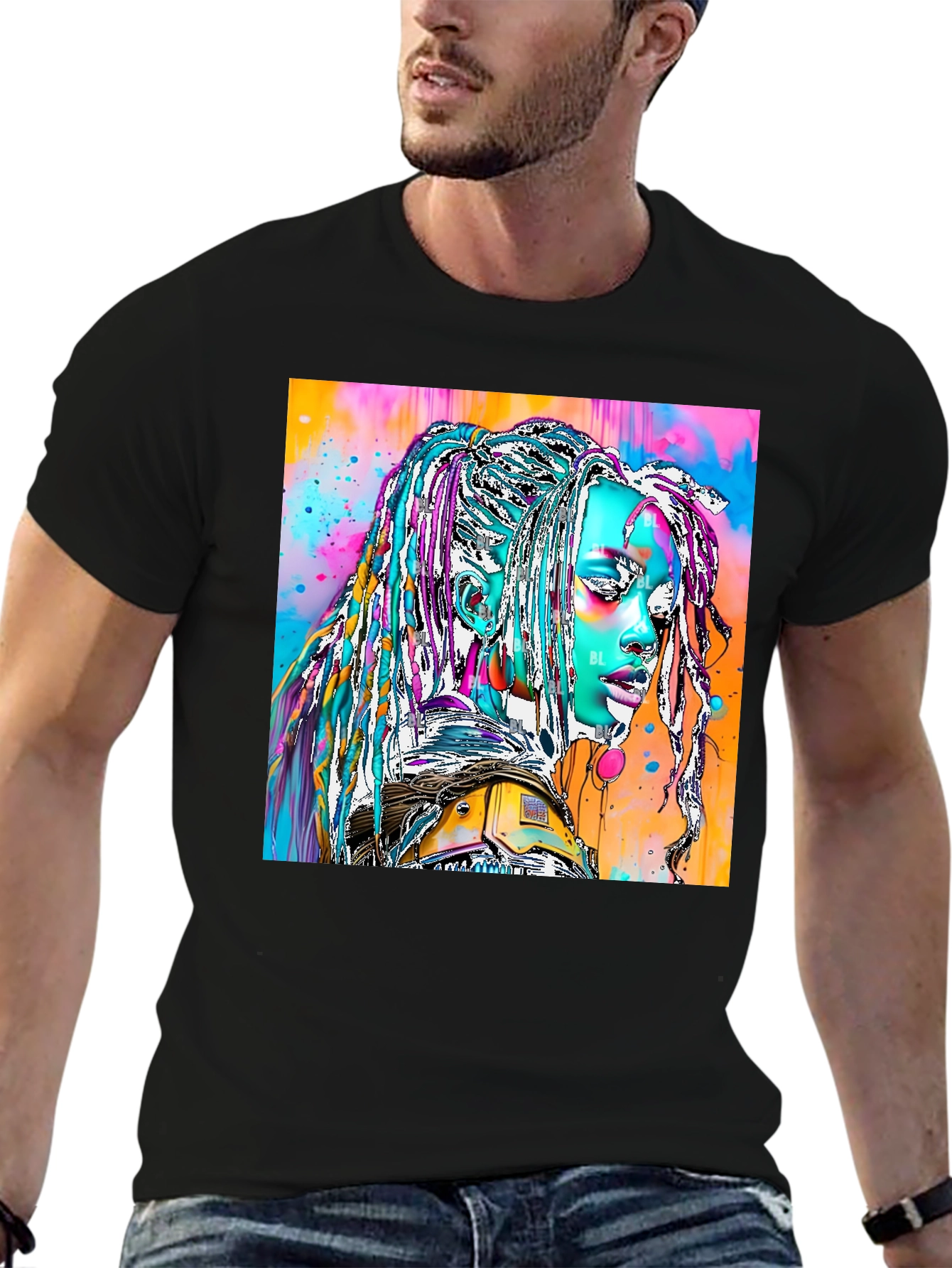 Black Vibrant Futuristic Graphic Print Tee view 6
