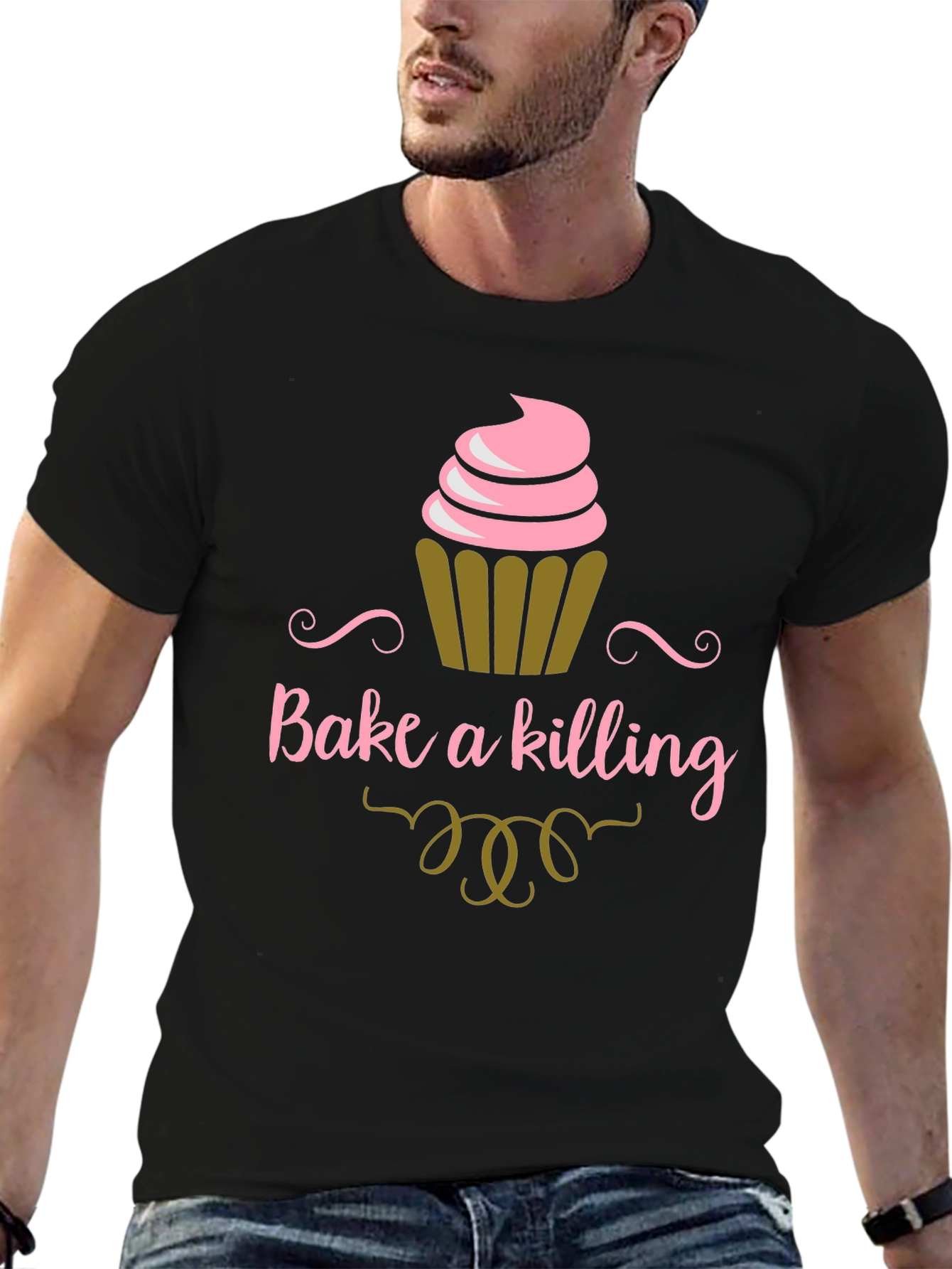 Black Bake a Killing T-Shirt - Funny Cupcake Tee view 6