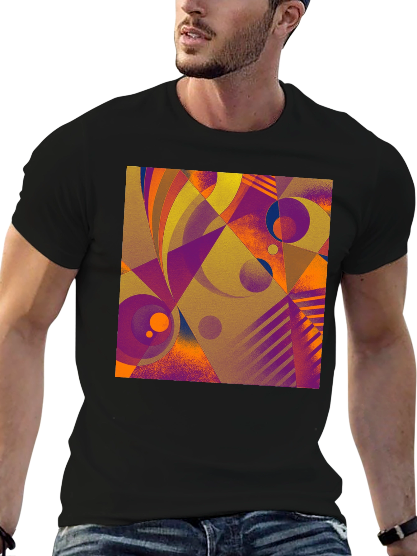 Black Abstract Geometric Print T-Shirt view 6