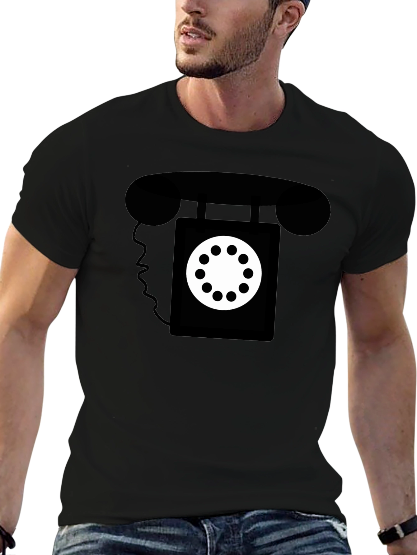 Black Retro Rotary Phone Graphic Tee - Classic Style view 6