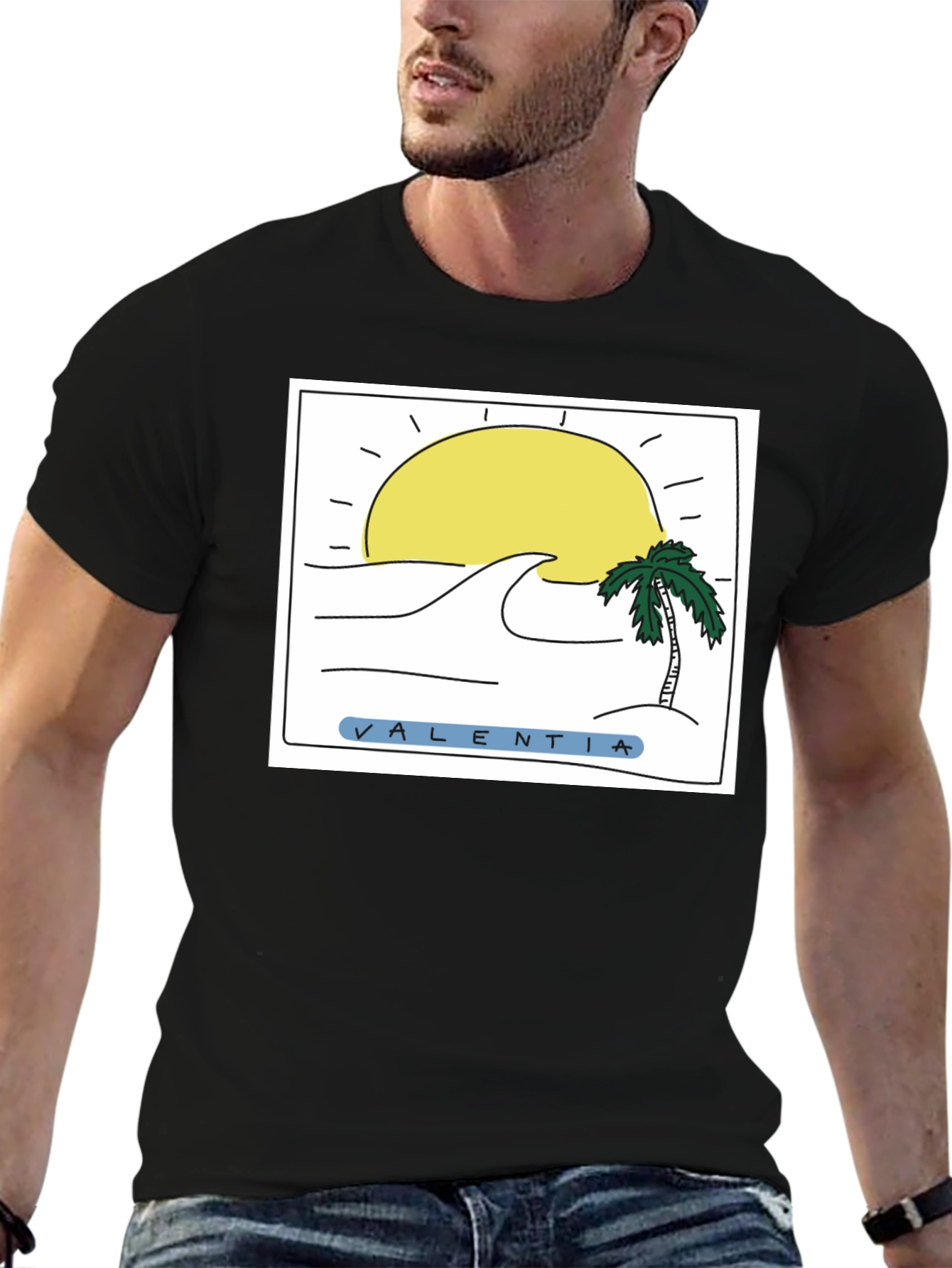 Black Valentia Sun & Waves Graphic Tee - Black view 6