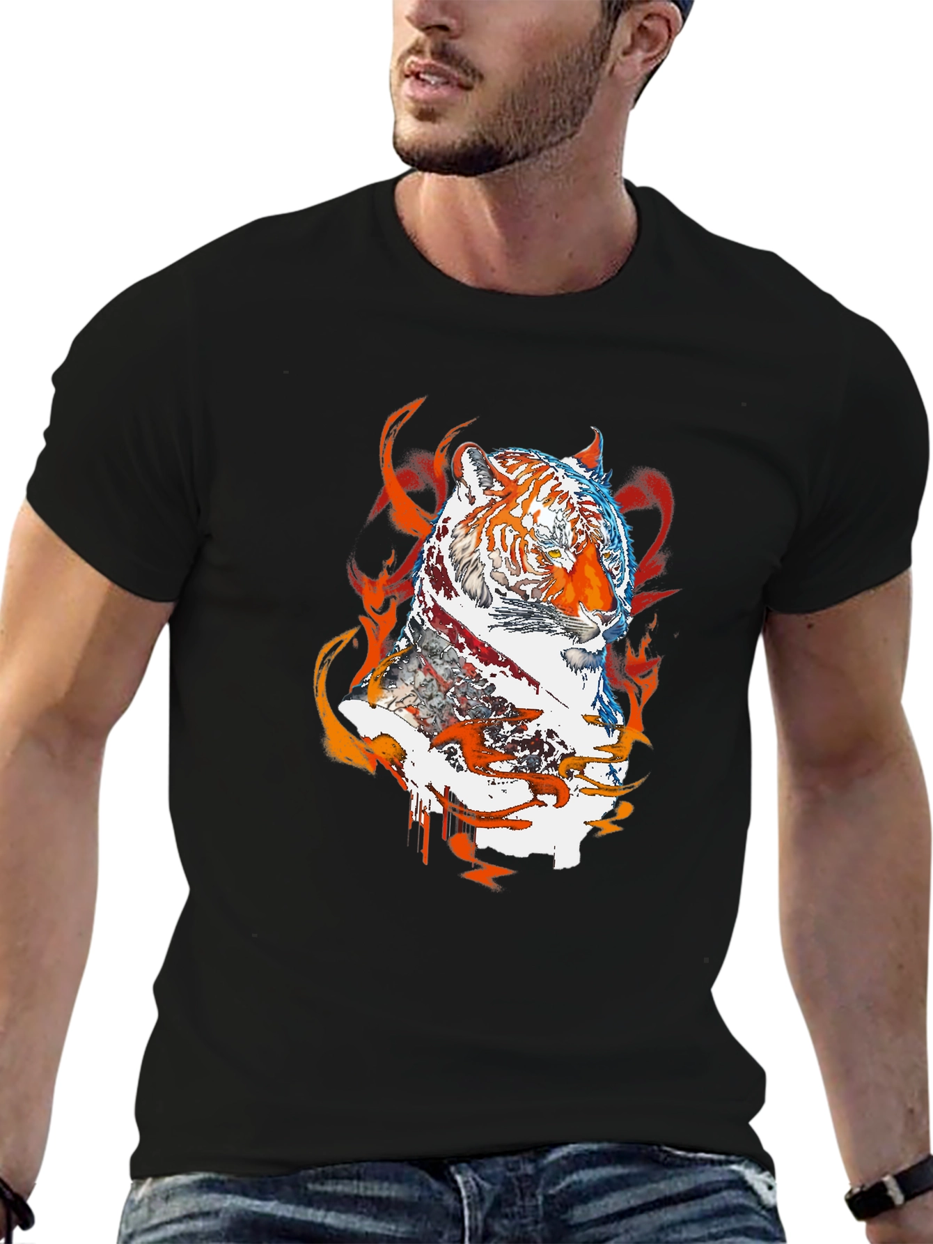 Black Fiery Tiger Graphic Tee - Black view 6