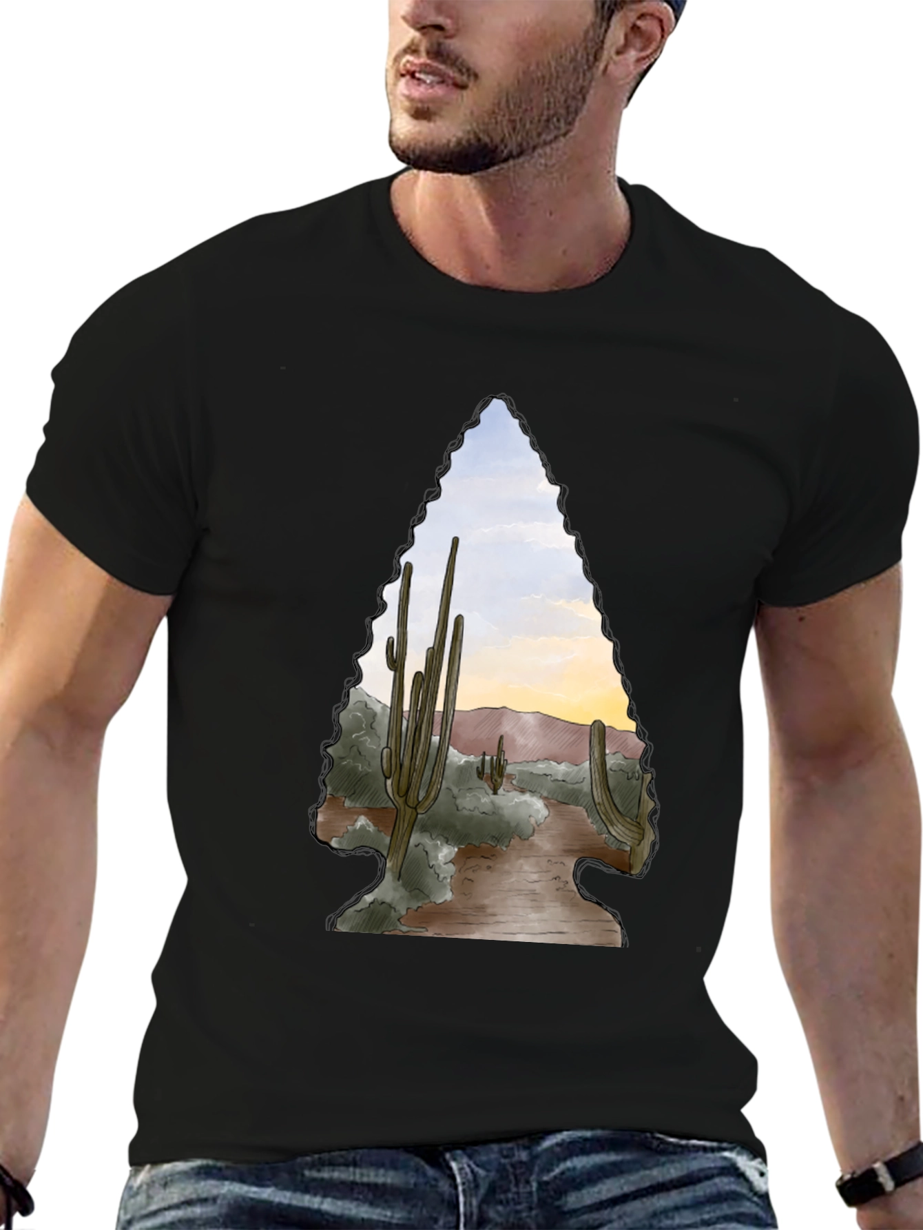 Black Desert Arrowhead Graphic Tee - Black Cotton Blend view 6