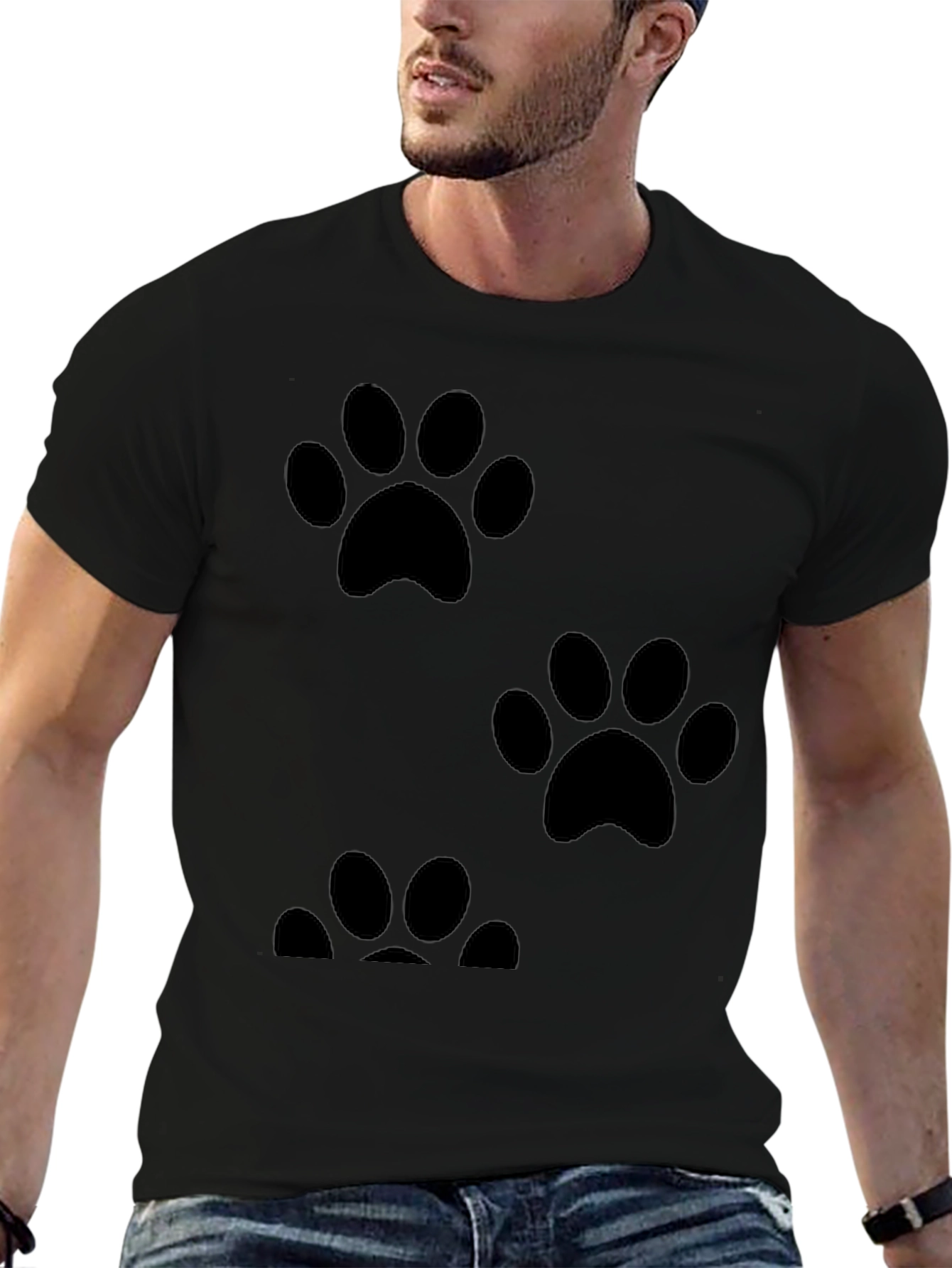 Black Paw Print Graphic Tee - Casual Black T-Shirt view 6