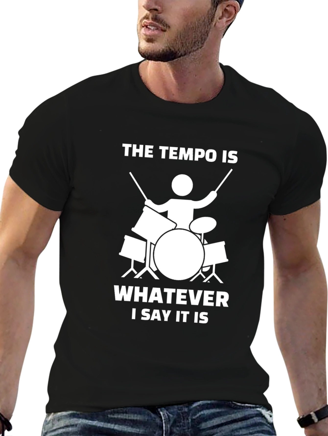 Black Tempo Drummer T-Shirt: Music Lover Tee view 6
