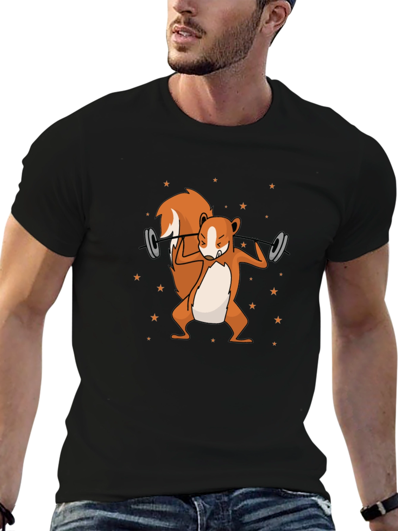 Black Squirrel Lifting Weights Graphic T-Shirt view 6