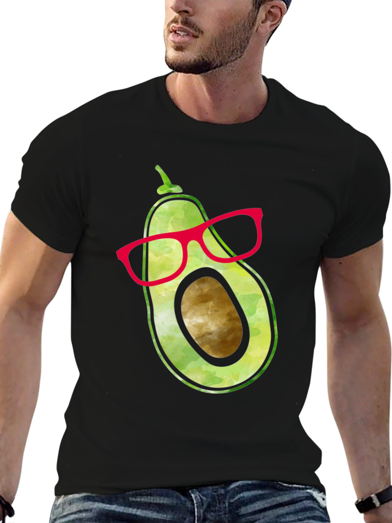 Black Cool Avocado with Glasses Graphic Tee view 6