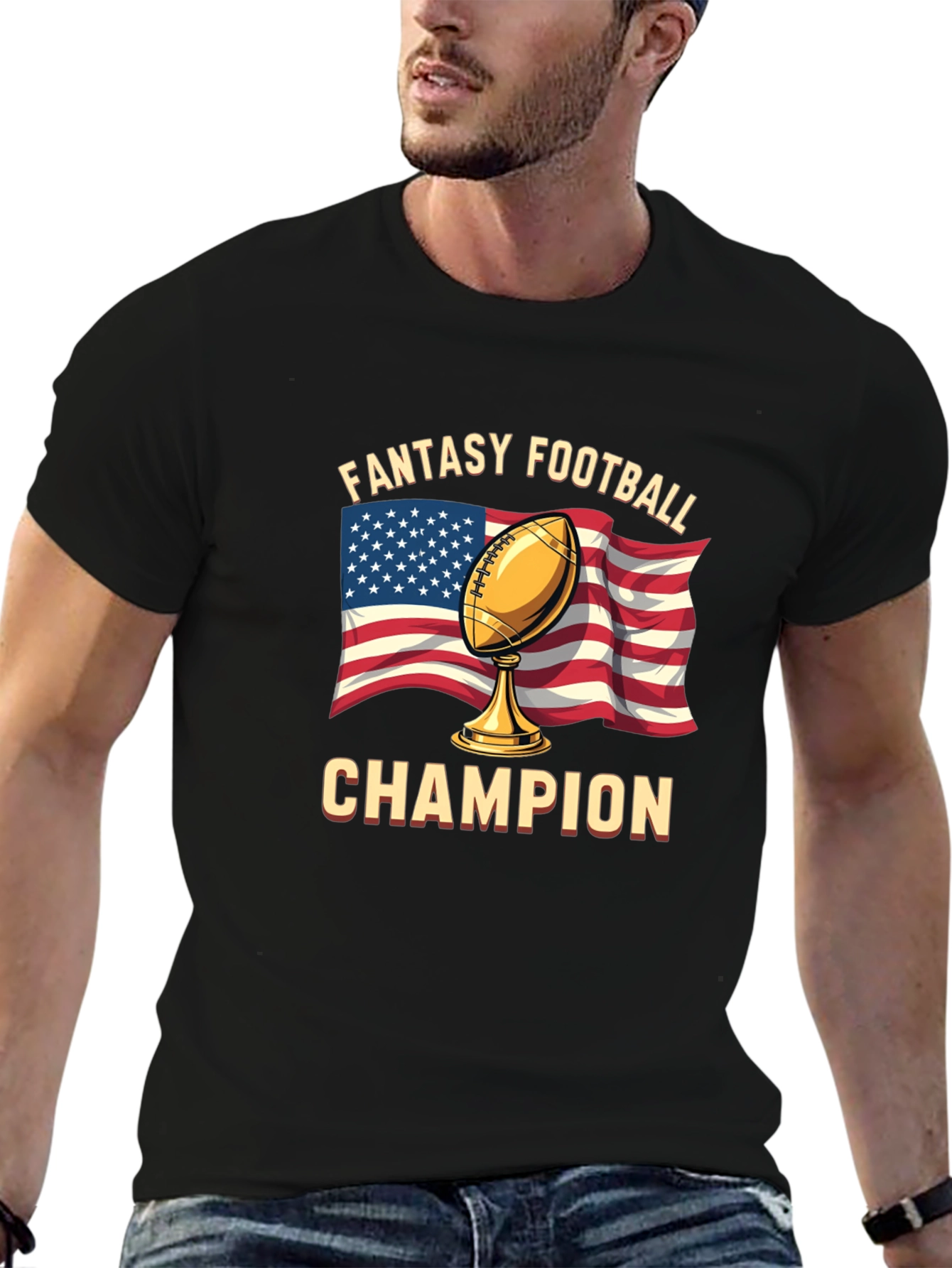 Black Fantasy Football Champion T-Shirt view 6