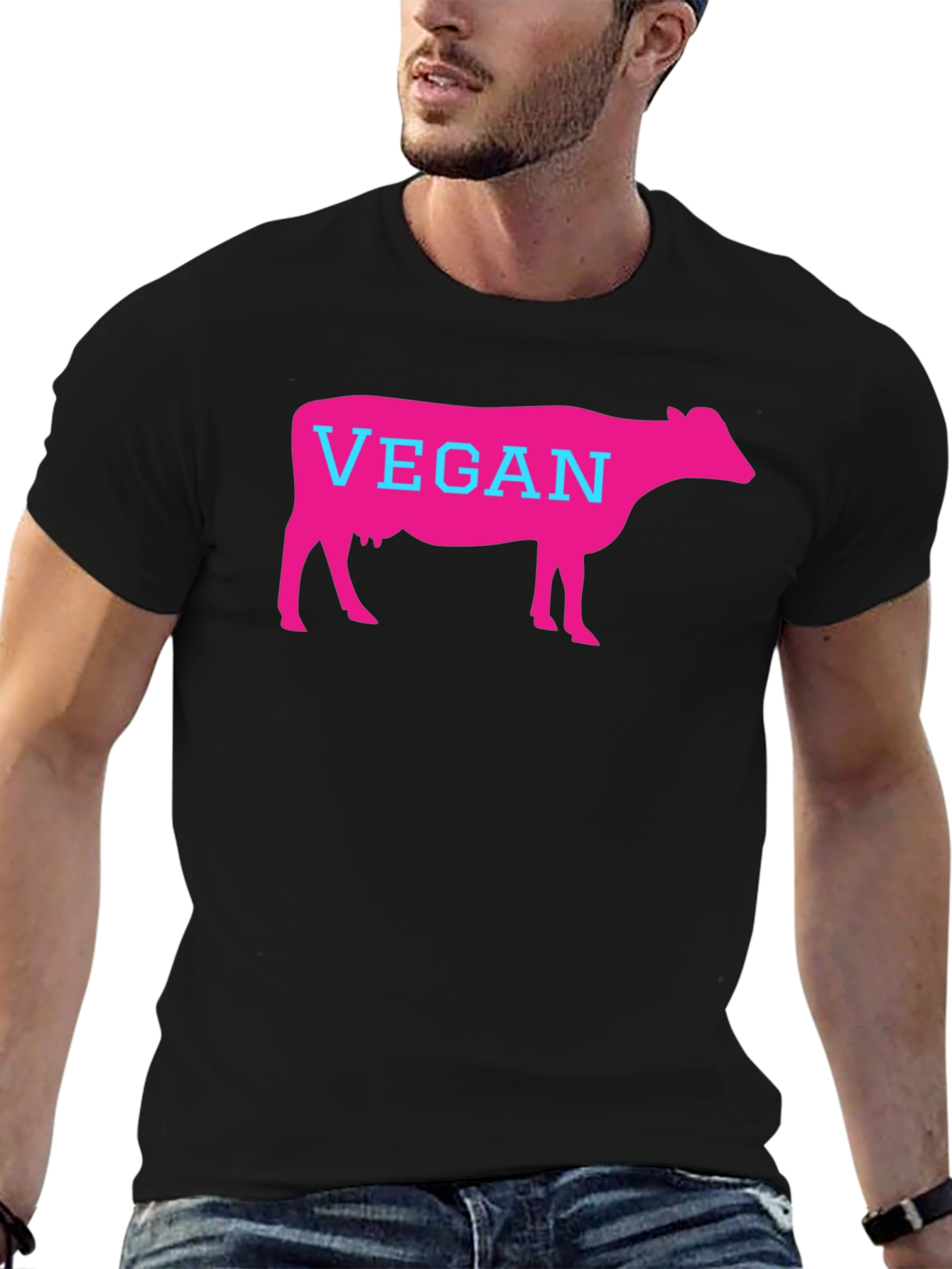 Black Vegan Cow Graphic T-Shirt - Unisex Black Tee view 6