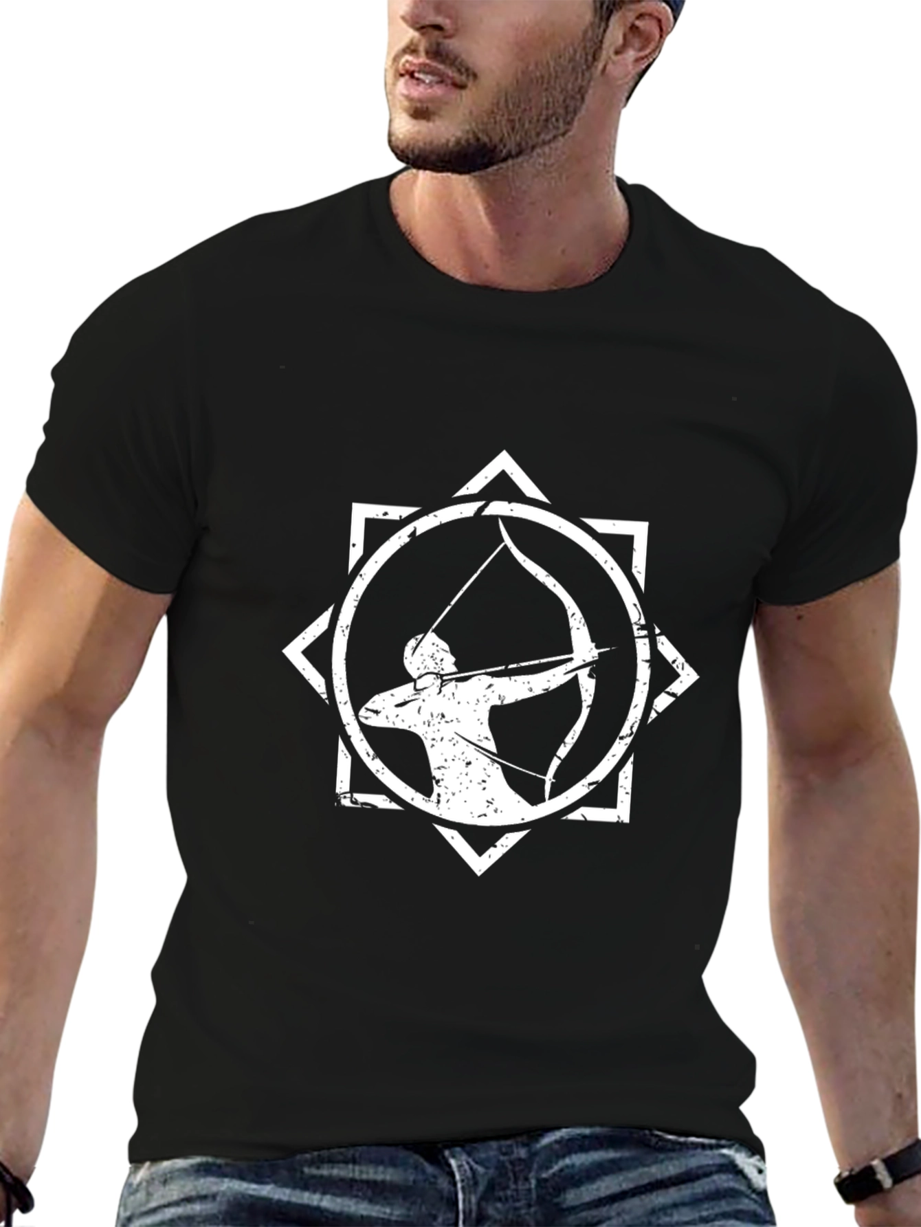Black Archer Graphic T-Shirt - Distressed Design view 6