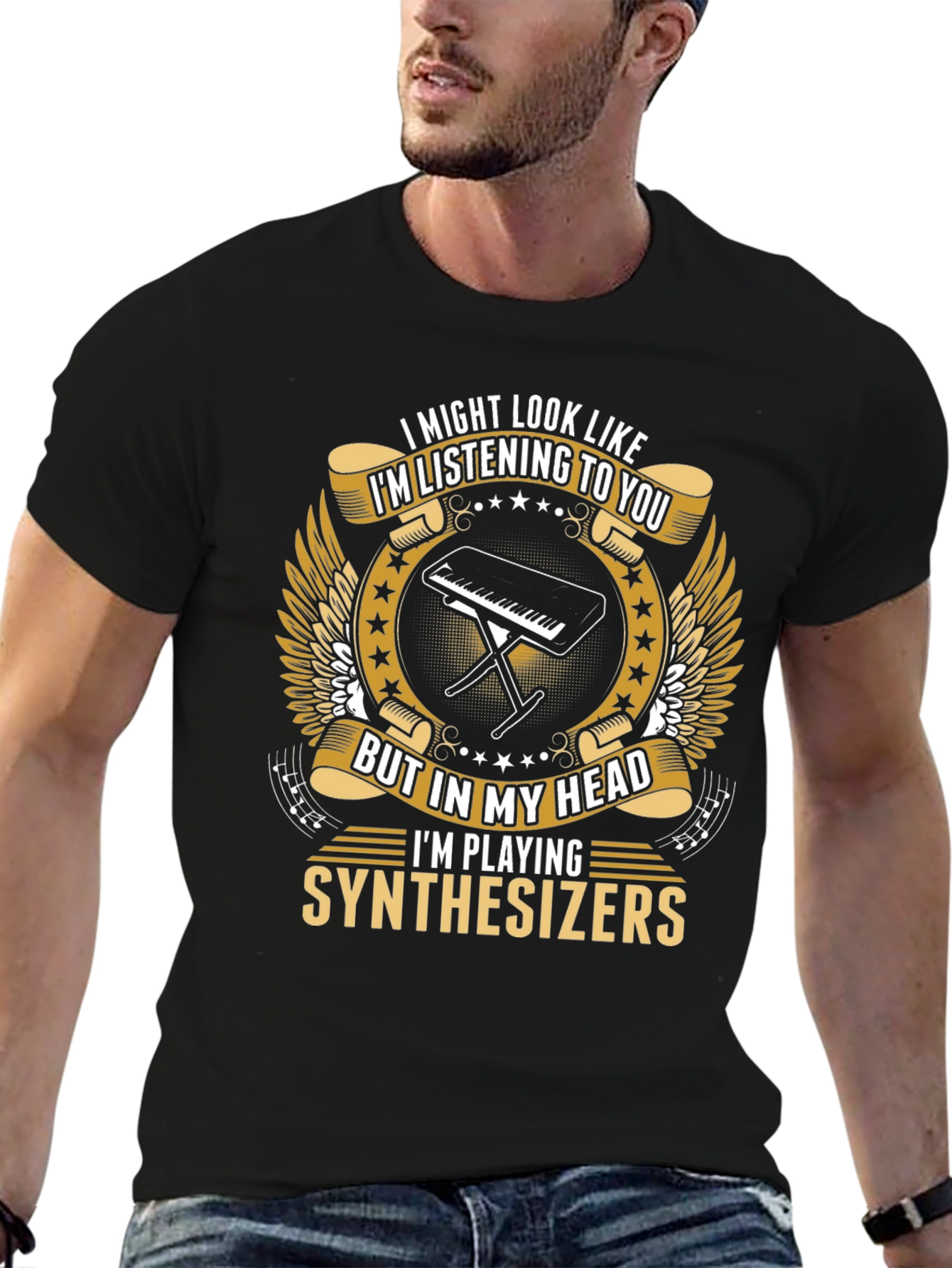 Black Synthesizer Player T-Shirt - Funny Musician Tee view 6
