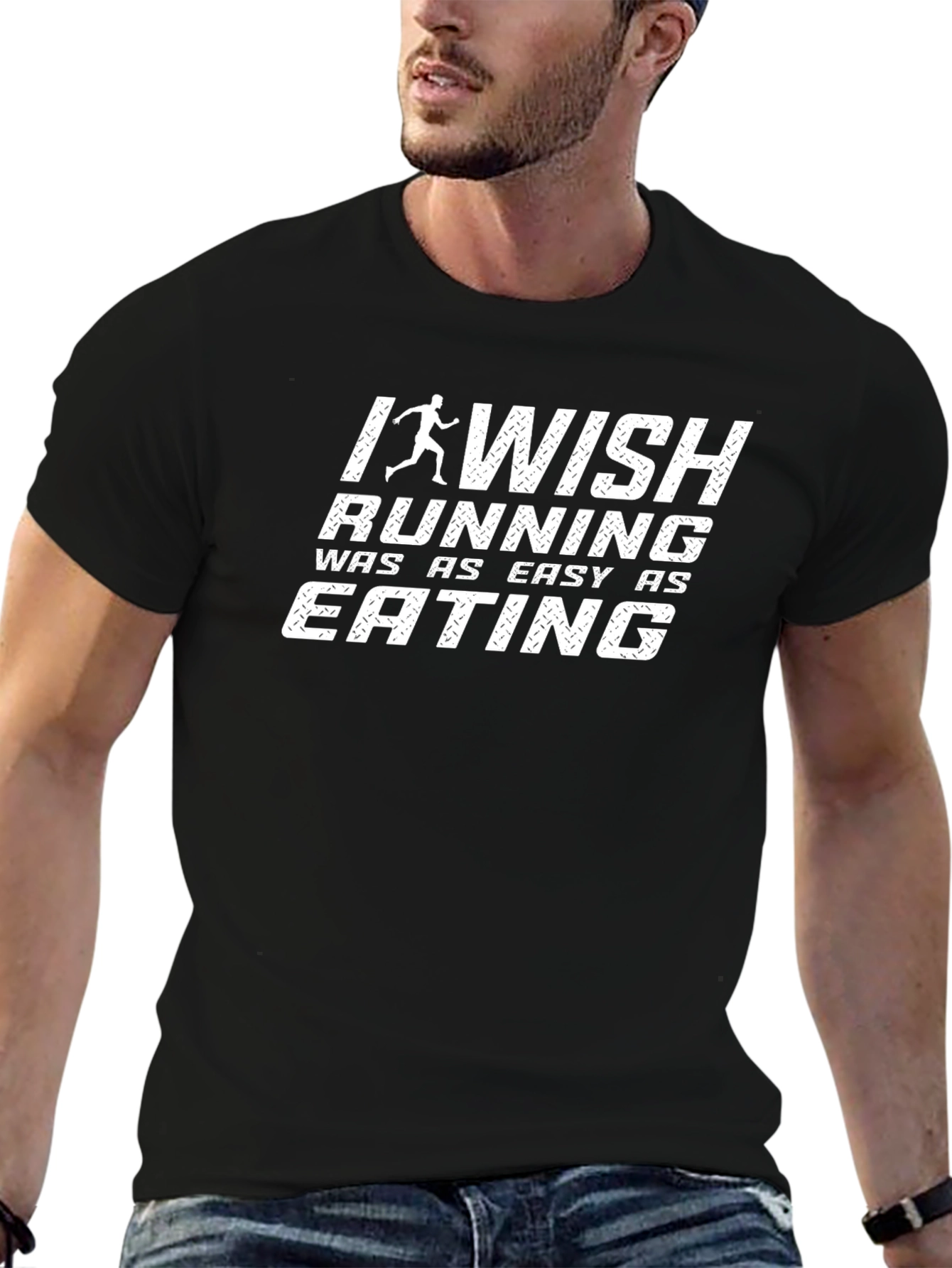 Black Funny Running T-Shirt - I Wish Running Was as Easy as Eating view 6