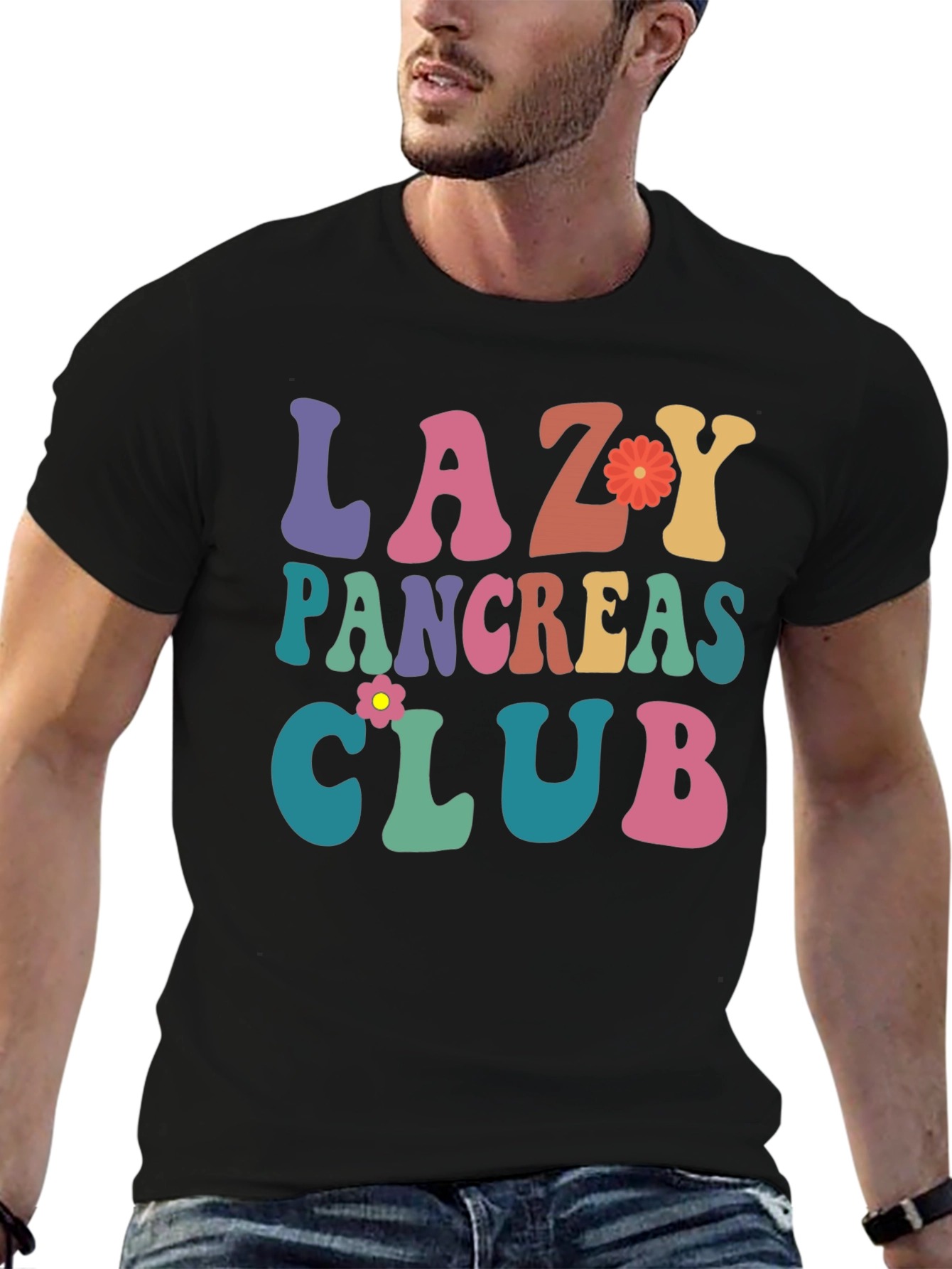 Black Lazy Pancreas Club Graphic T-Shirt view 6